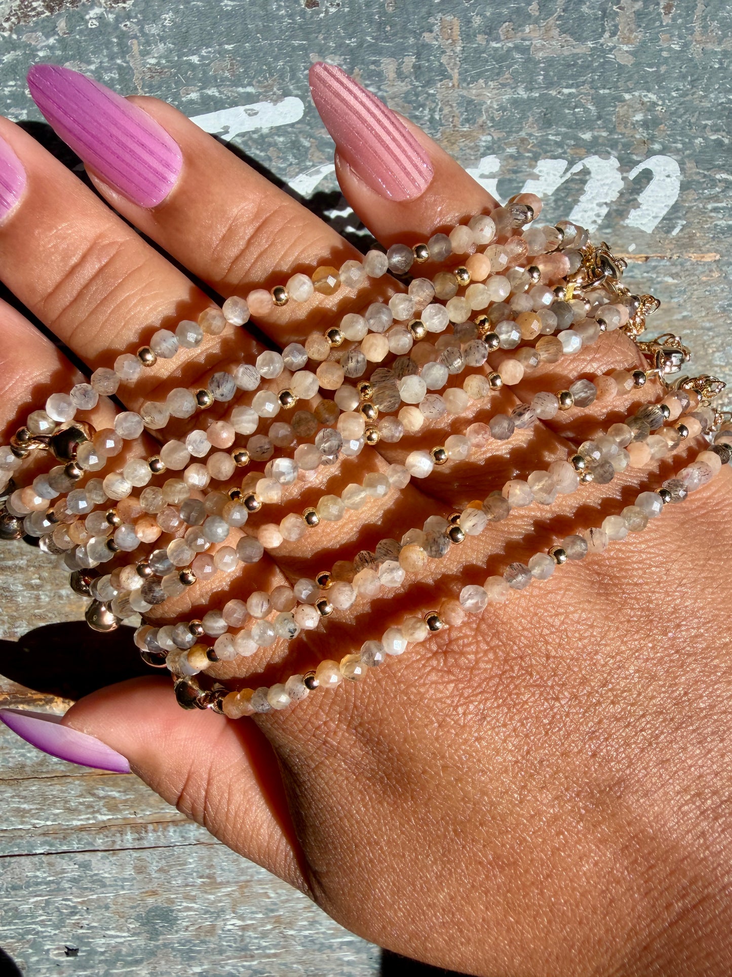 Micro Faceted Skeleton Moonstone Beaded ANKLET | 2-3 mm | Adjustable up to 10"