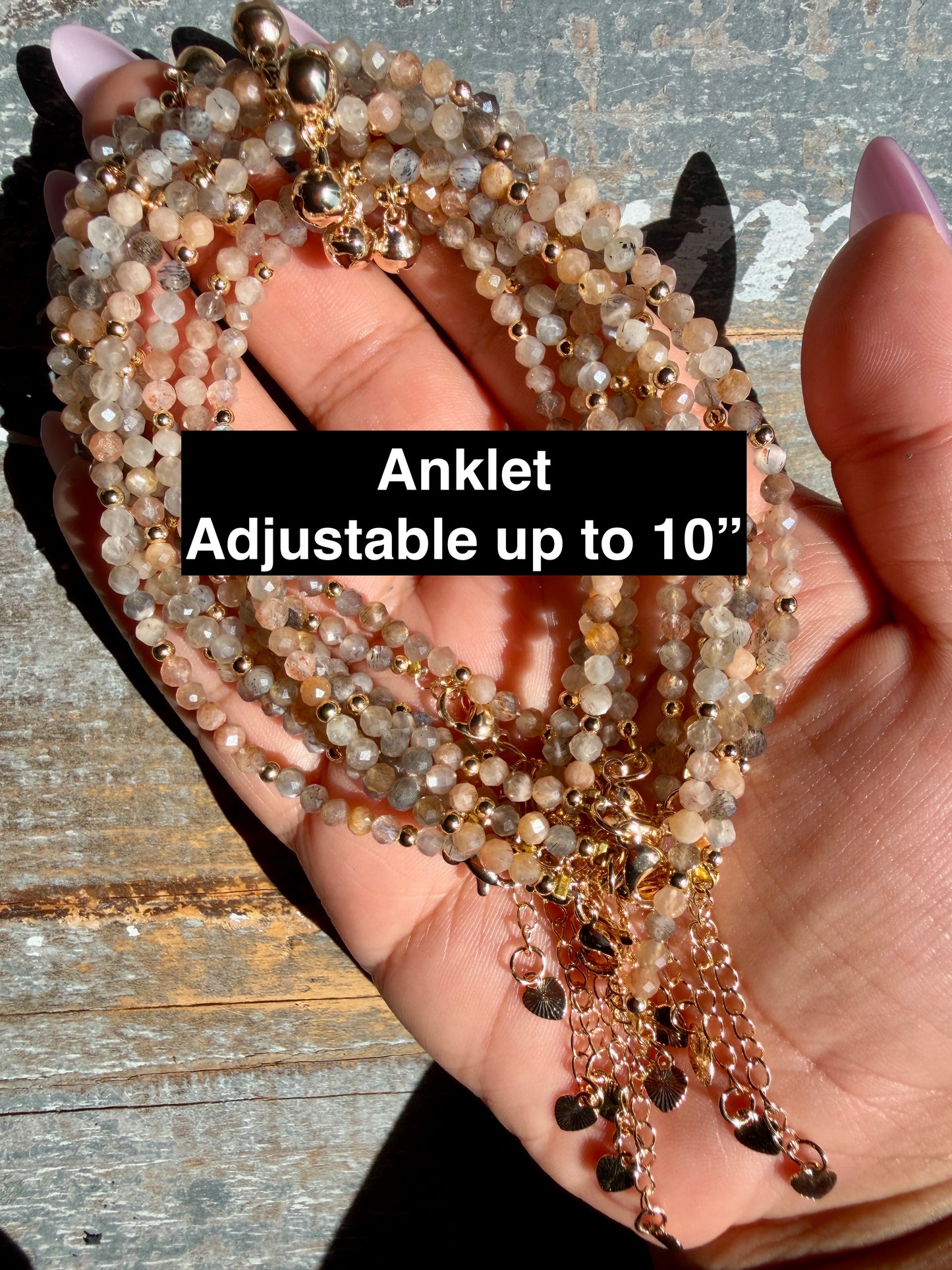 Micro Faceted Skeleton Moonstone Beaded ANKLET | 2-3 mm | Adjustable up to 10"
