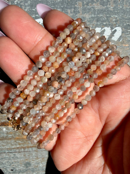 Micro Faceted Skeleton Moonstone Beaded BRACELET | 1-2 mm | Adjustable up to 8"