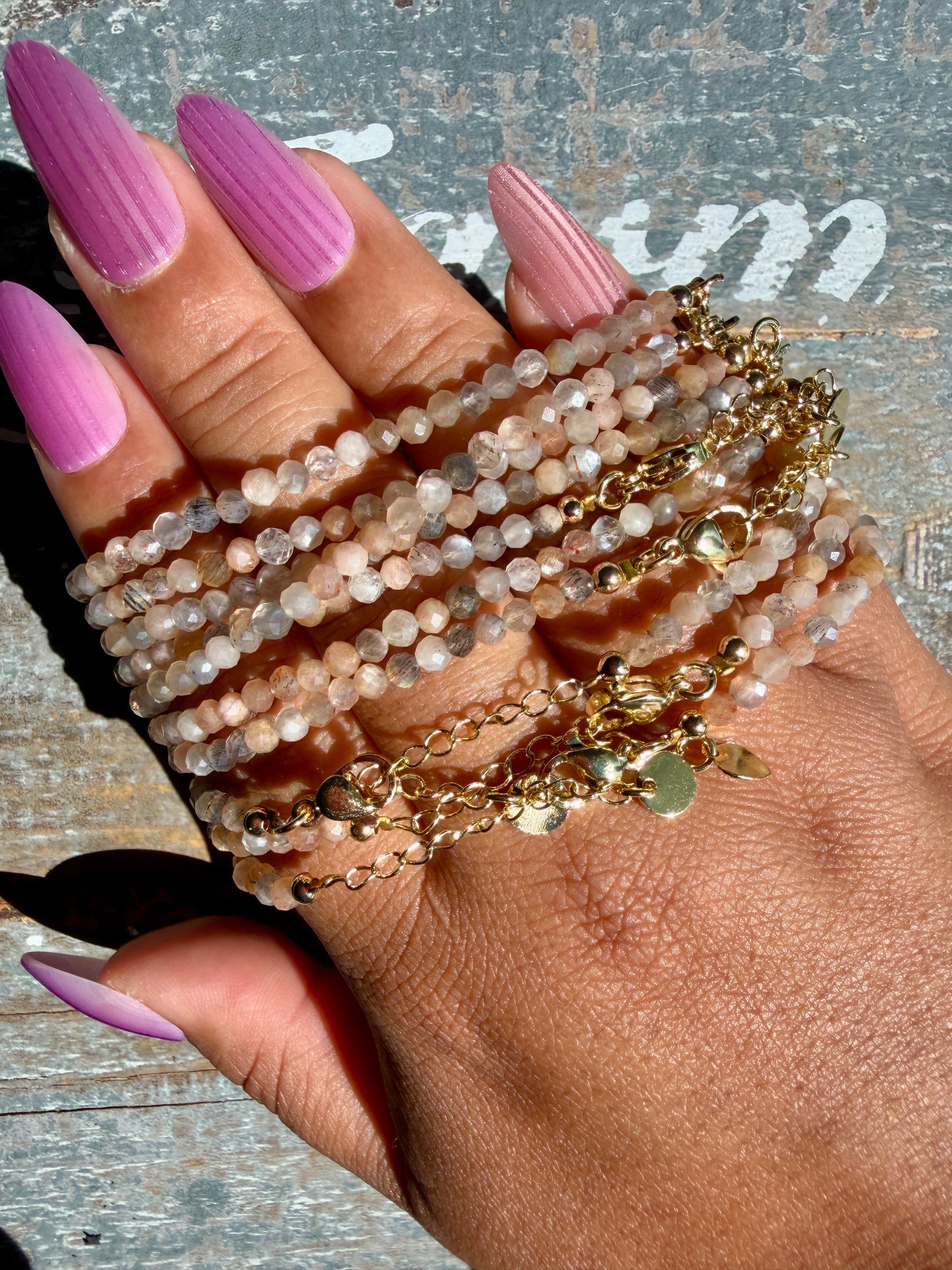 Micro Faceted Skeleton Moonstone Beaded BRACELET | 1-2 mm | Adjustable up to 8"