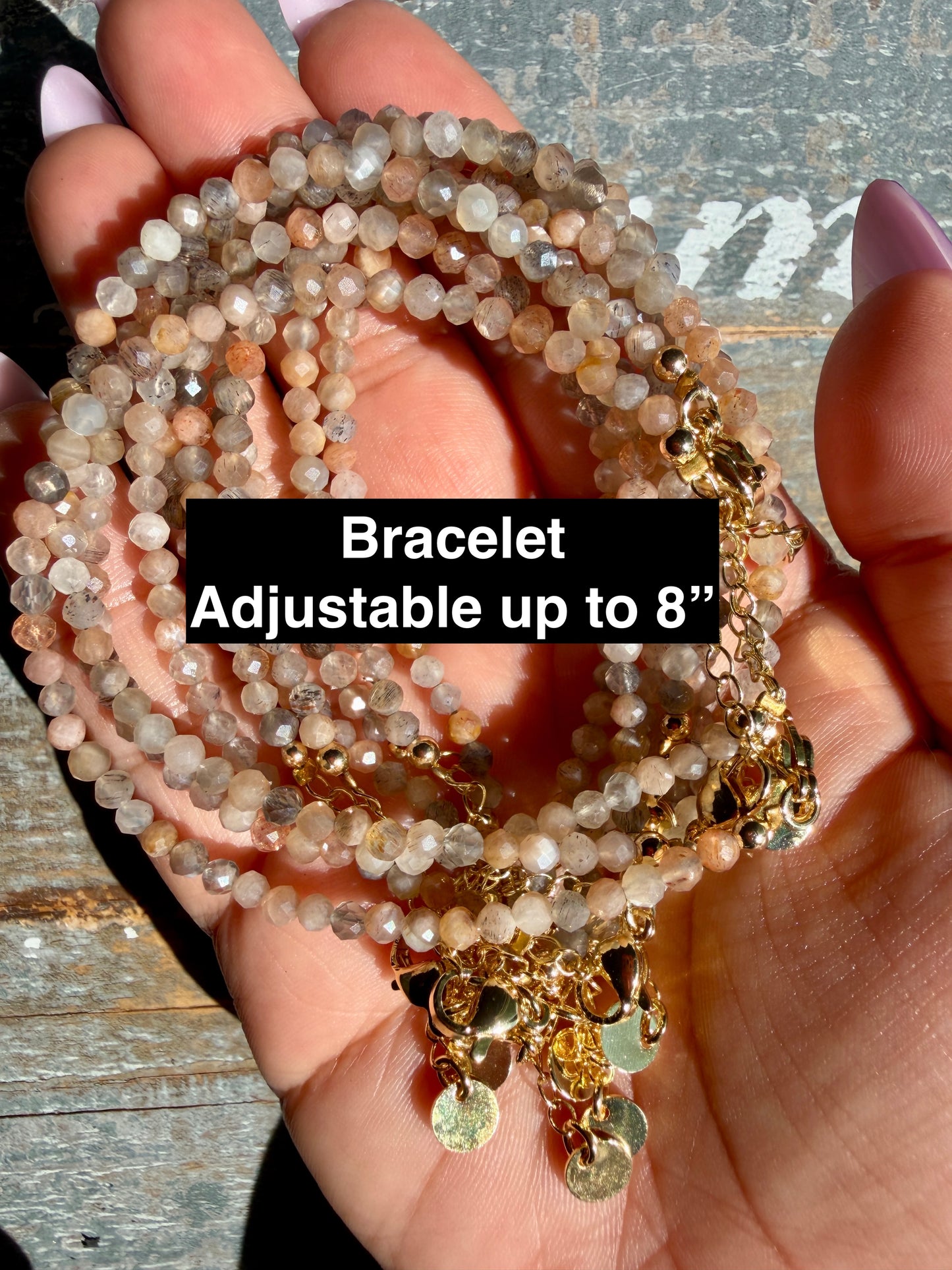 Micro Faceted Skeleton Moonstone Beaded BRACELET | 1-2 mm | Adjustable up to 8"