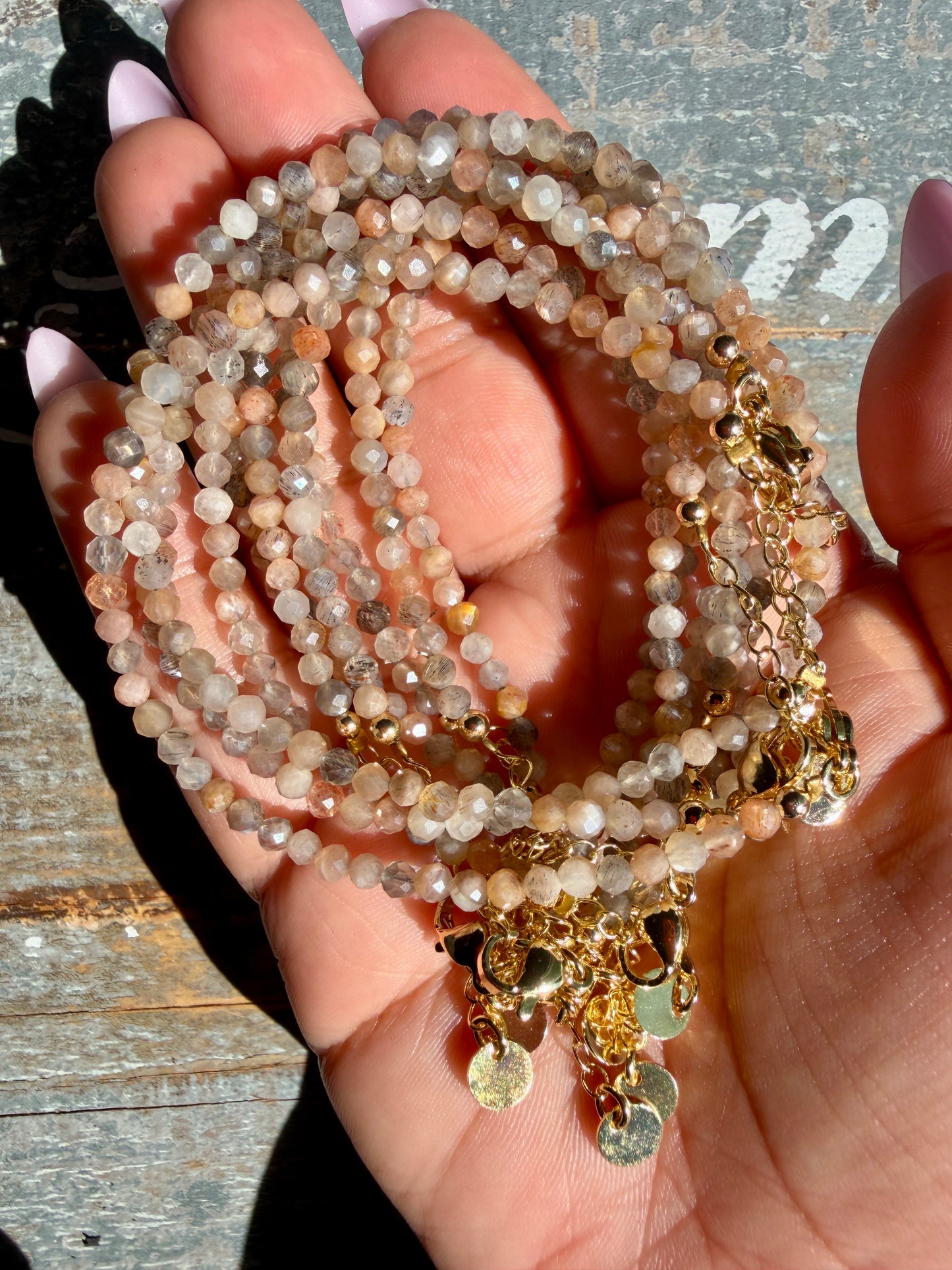 Micro Faceted Skeleton Moonstone Beaded BRACELET | 1-2 mm | Adjustable up to 8"