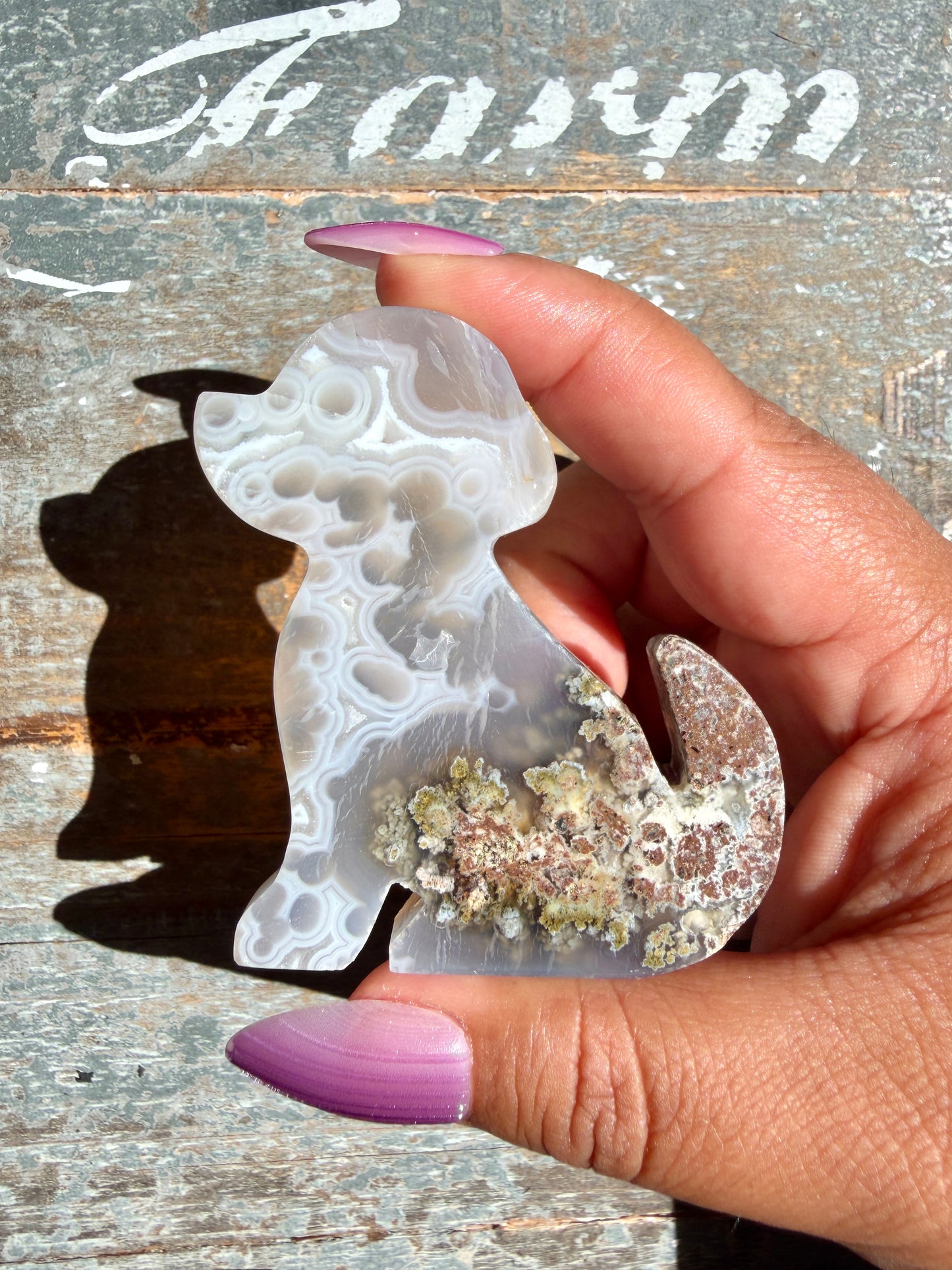 Gorgeous Indonesian Scenic Moss Agate DOG Carving | Opt 43