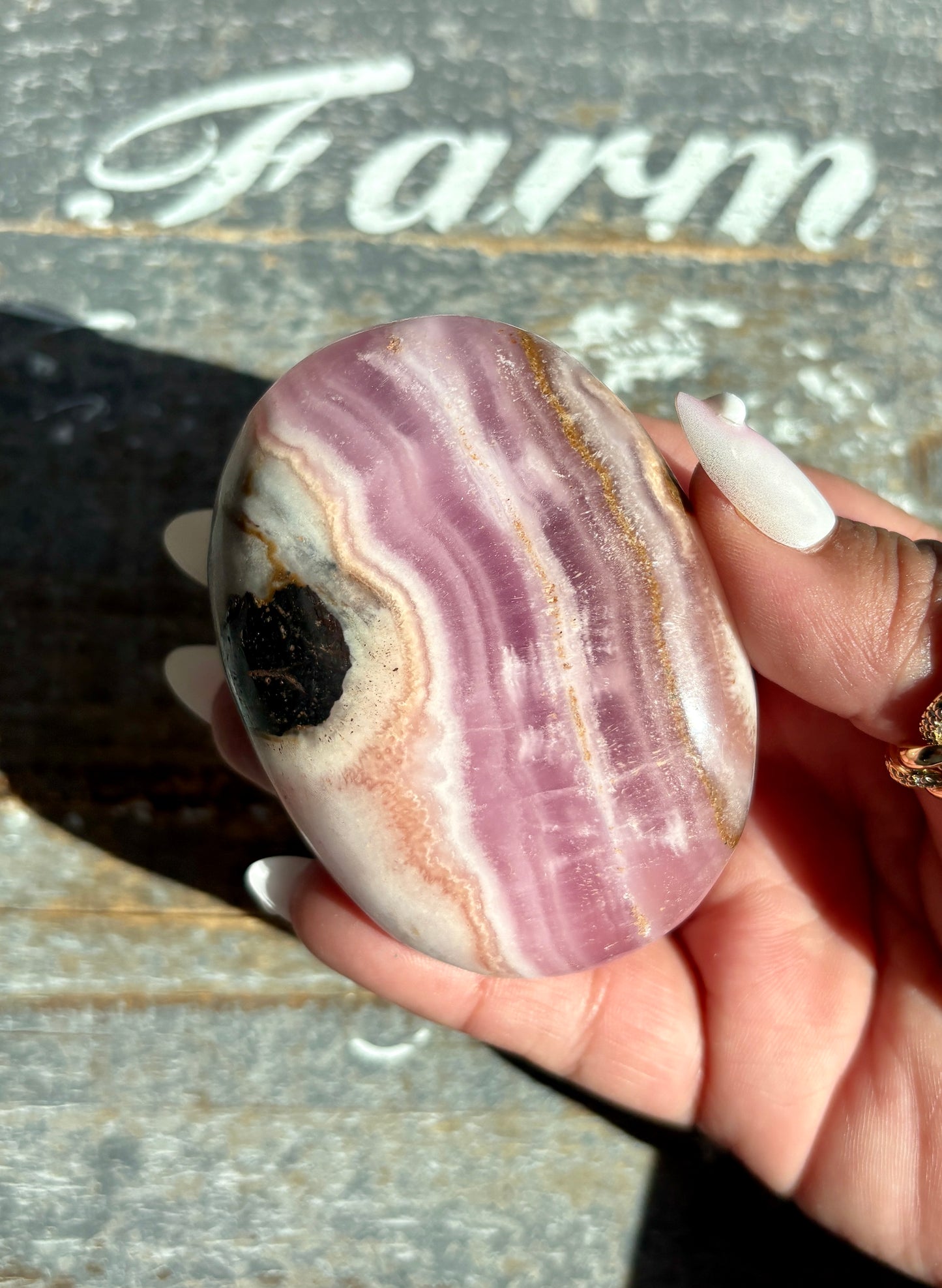 Gorgeous Pink Aragonite Palm Stone from Pakistan | Opt O