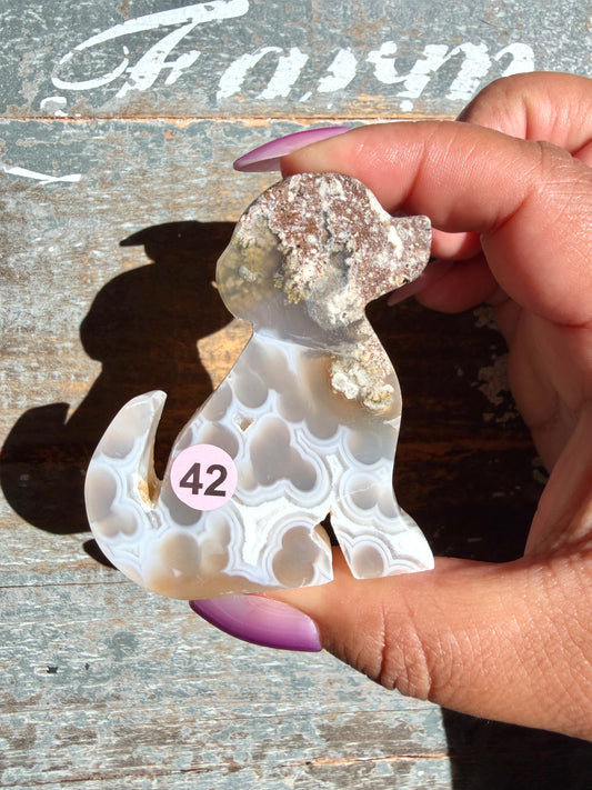 Gorgeous Indonesian Scenic Moss Agate DOG Carving | Opt 42
