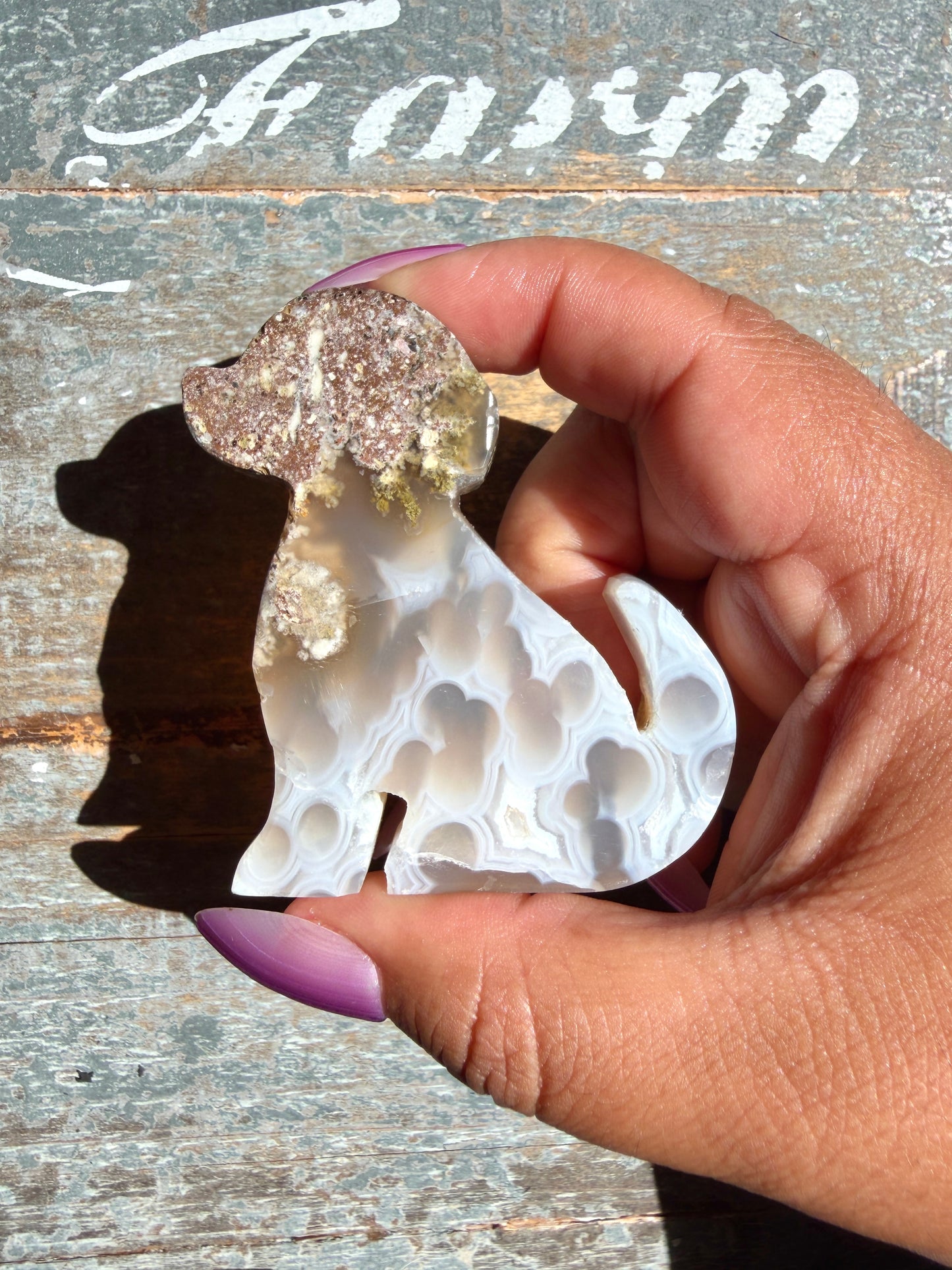 Gorgeous Indonesian Scenic Moss Agate DOG Carving | Opt 42