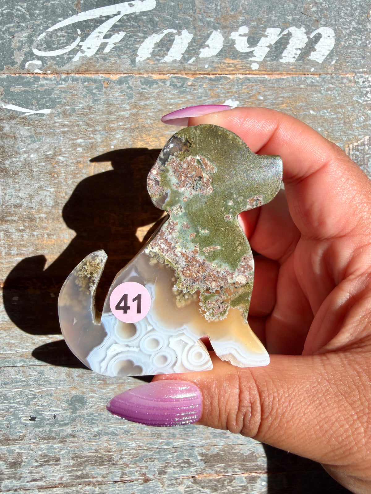 Gorgeous Indonesian Scenic Moss Agate DOG Carving | Opt 41