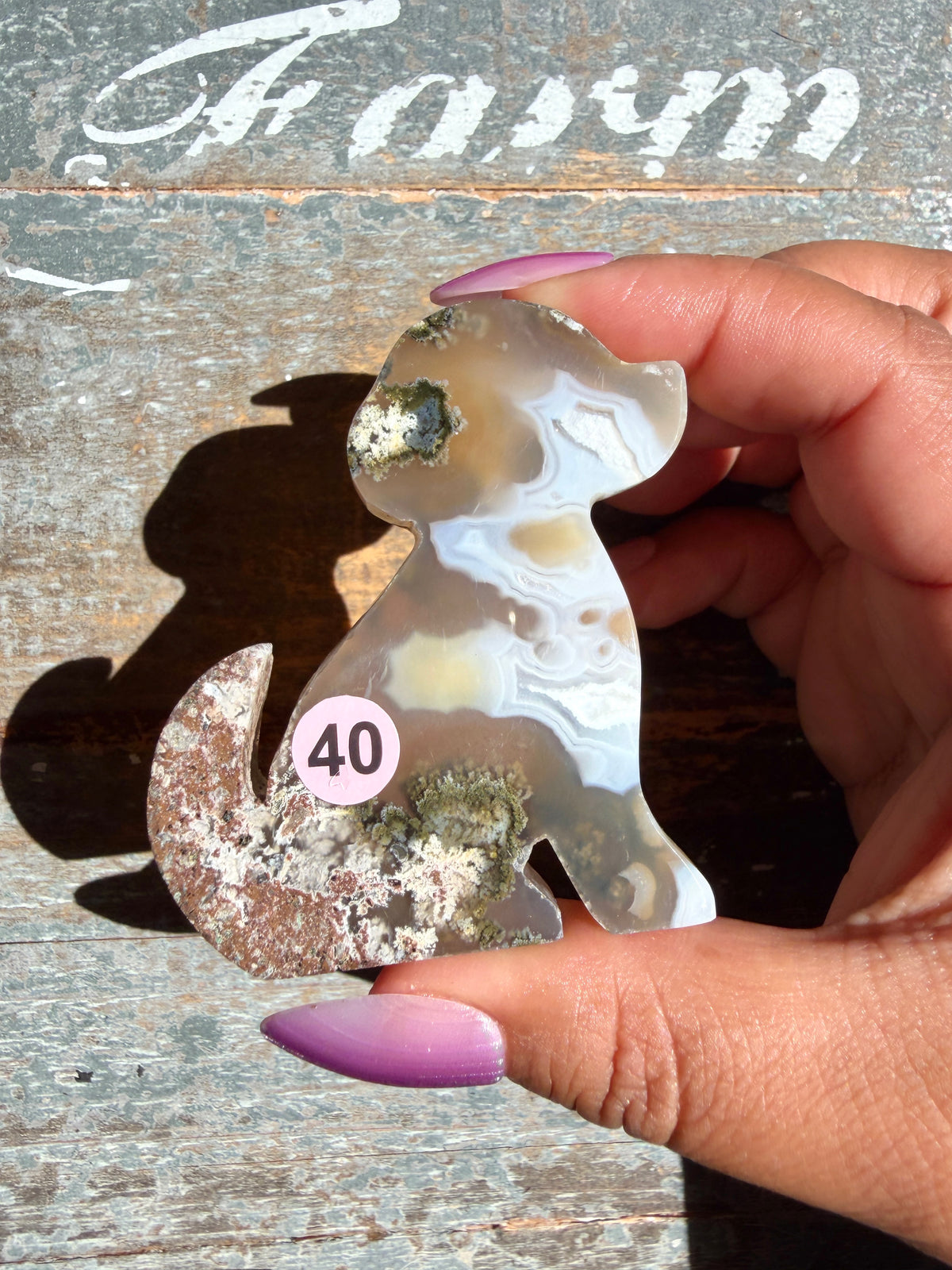Gorgeous Indonesian Scenic Moss Agate DOG Carving | Opt 40