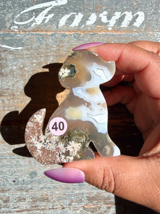Gorgeous Indonesian Scenic Moss Agate DOG Carving | Opt 40