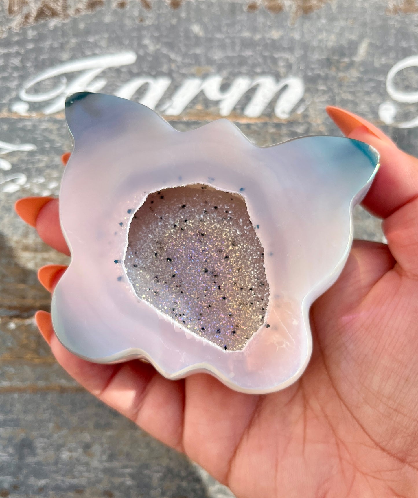 Gorgeous High Quality Aura Agate Druzy Butterfly Carving from Brazil