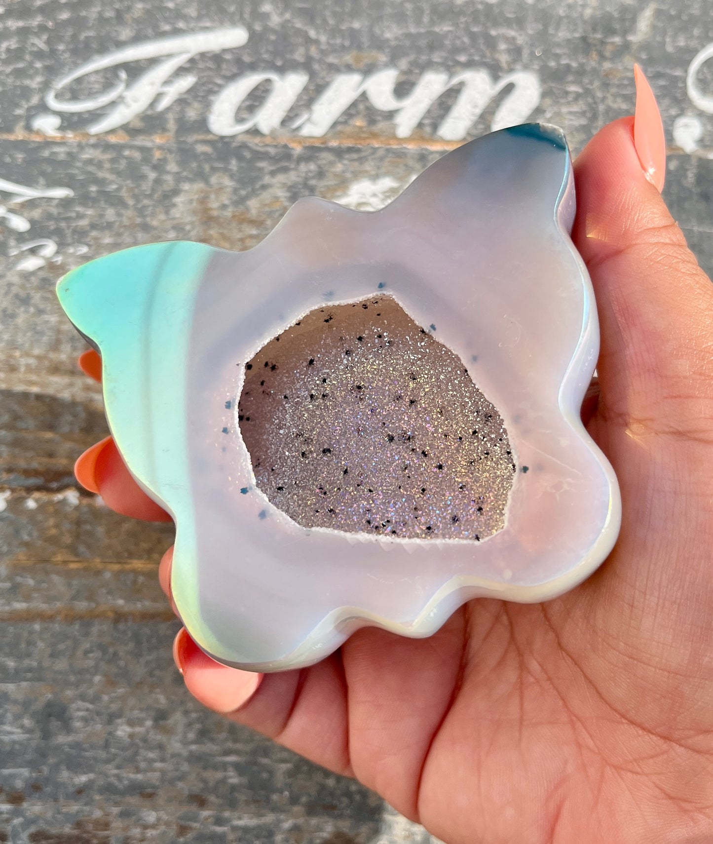 Gorgeous High Quality Aura Agate Druzy Butterfly Carving from Brazil