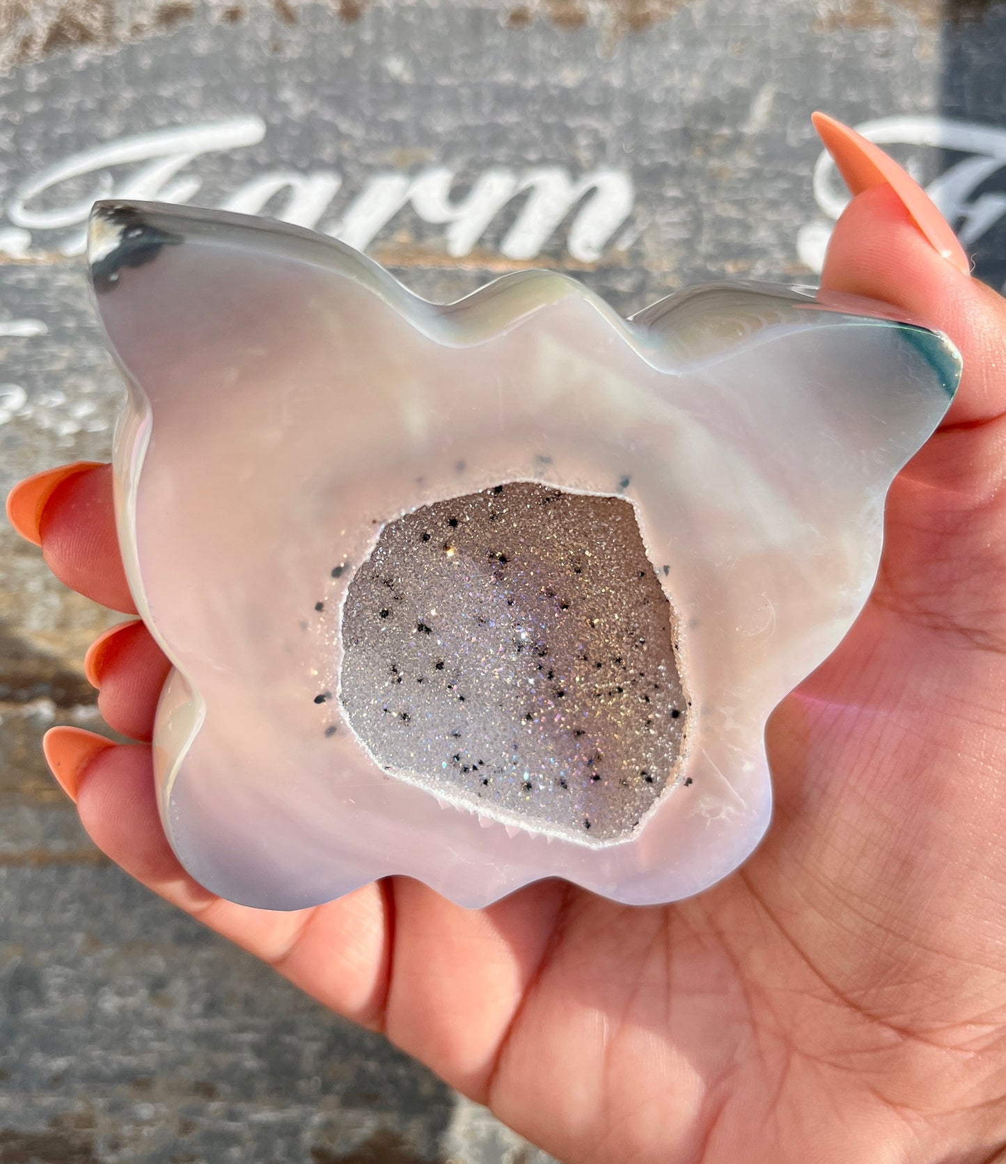 Gorgeous High Quality Aura Agate Druzy Butterfly Carving from Brazil