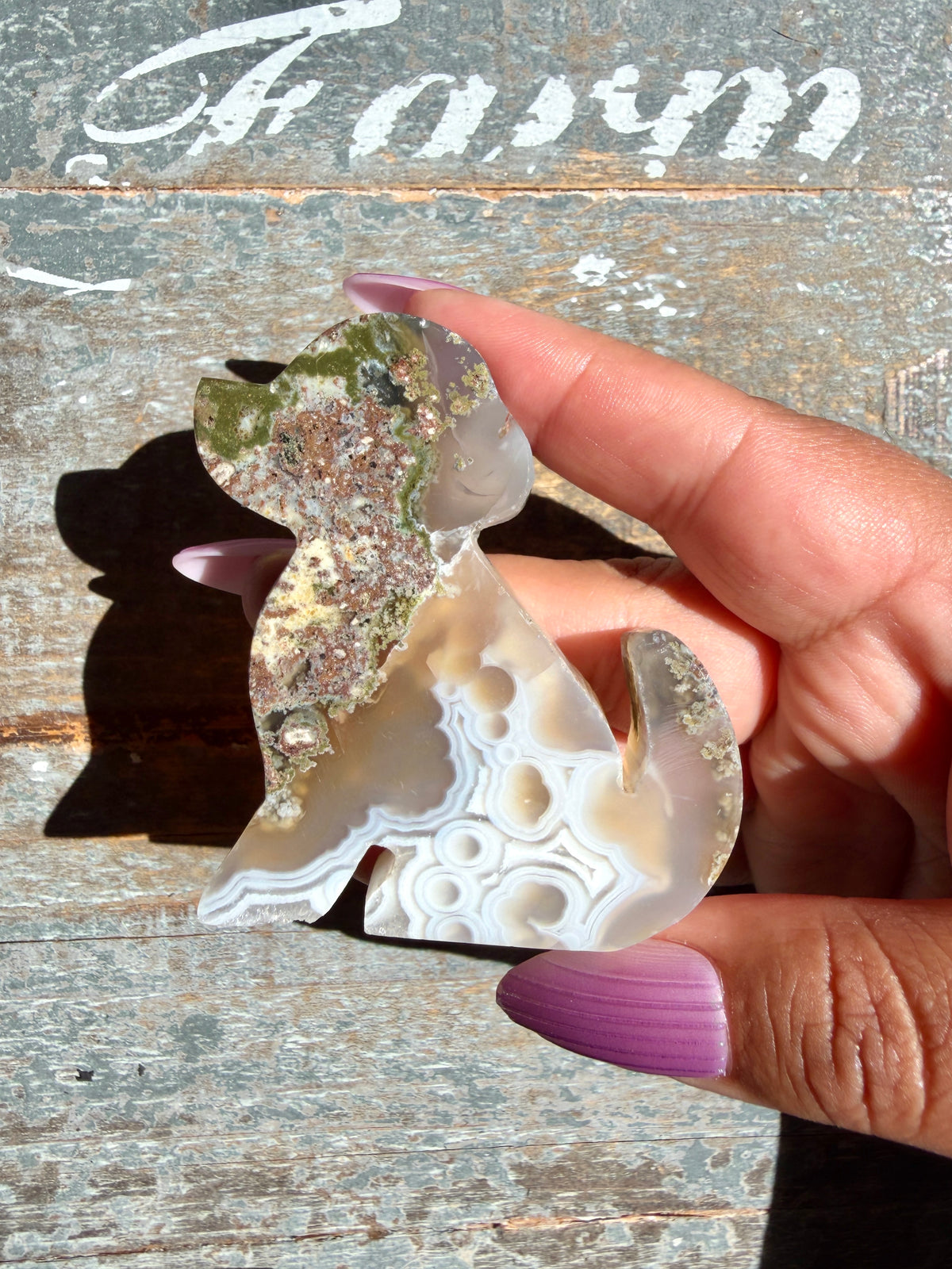 Gorgeous Indonesian Scenic Moss Agate DOG Carving | Opt 38