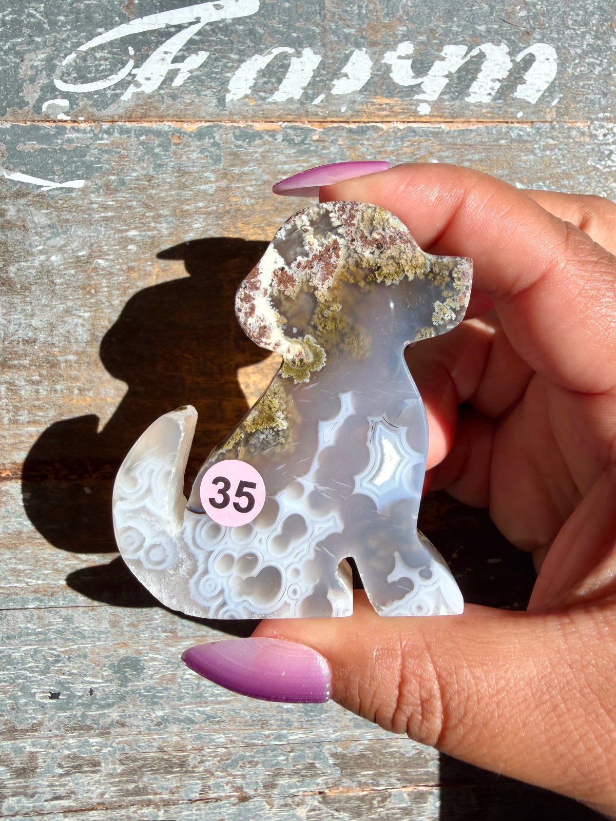 Gorgeous Indonesian Scenic Moss Agate DOG Carving | Opt 35