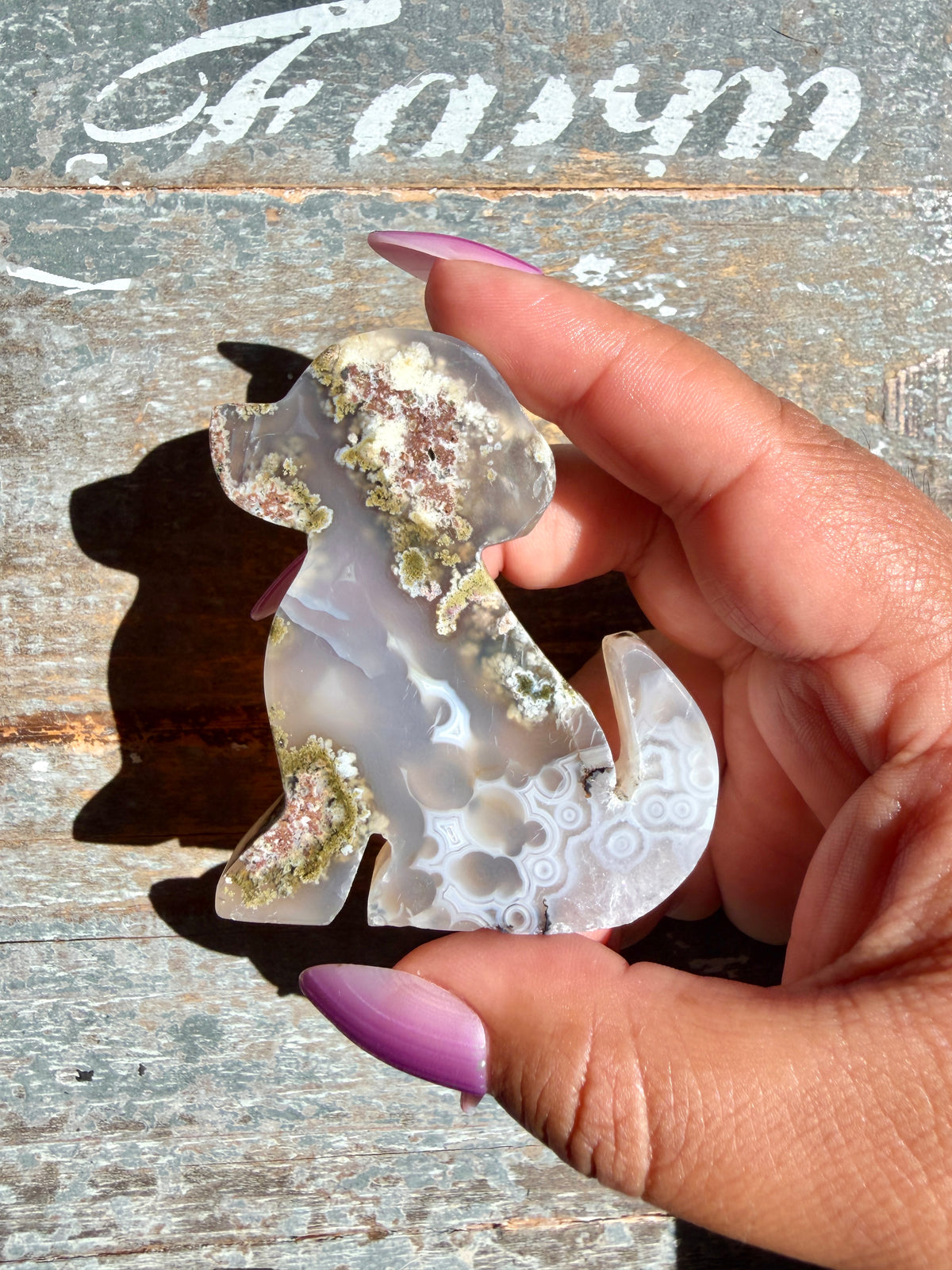 Gorgeous Indonesian Scenic Moss Agate DOG Carving | Opt 35