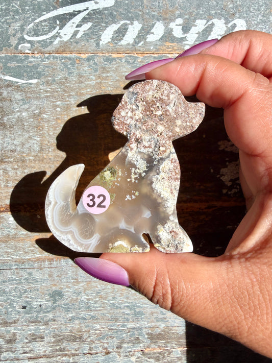 Gorgeous Indonesian Scenic Moss Agate DOG Carving | Opt 32