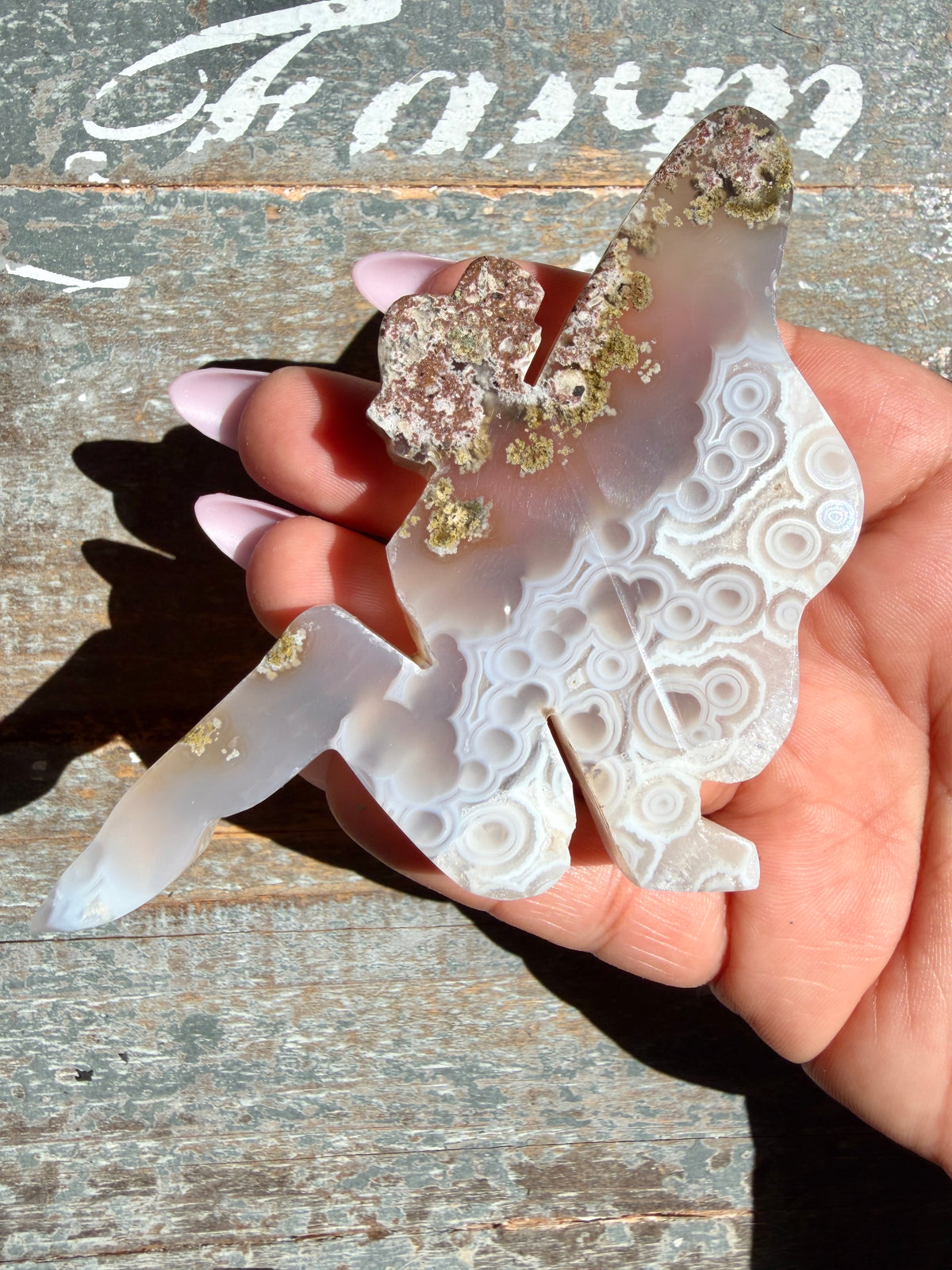 Gorgeous Indonesian Scenic Moss Agate FAIRY Carving | Opt 61