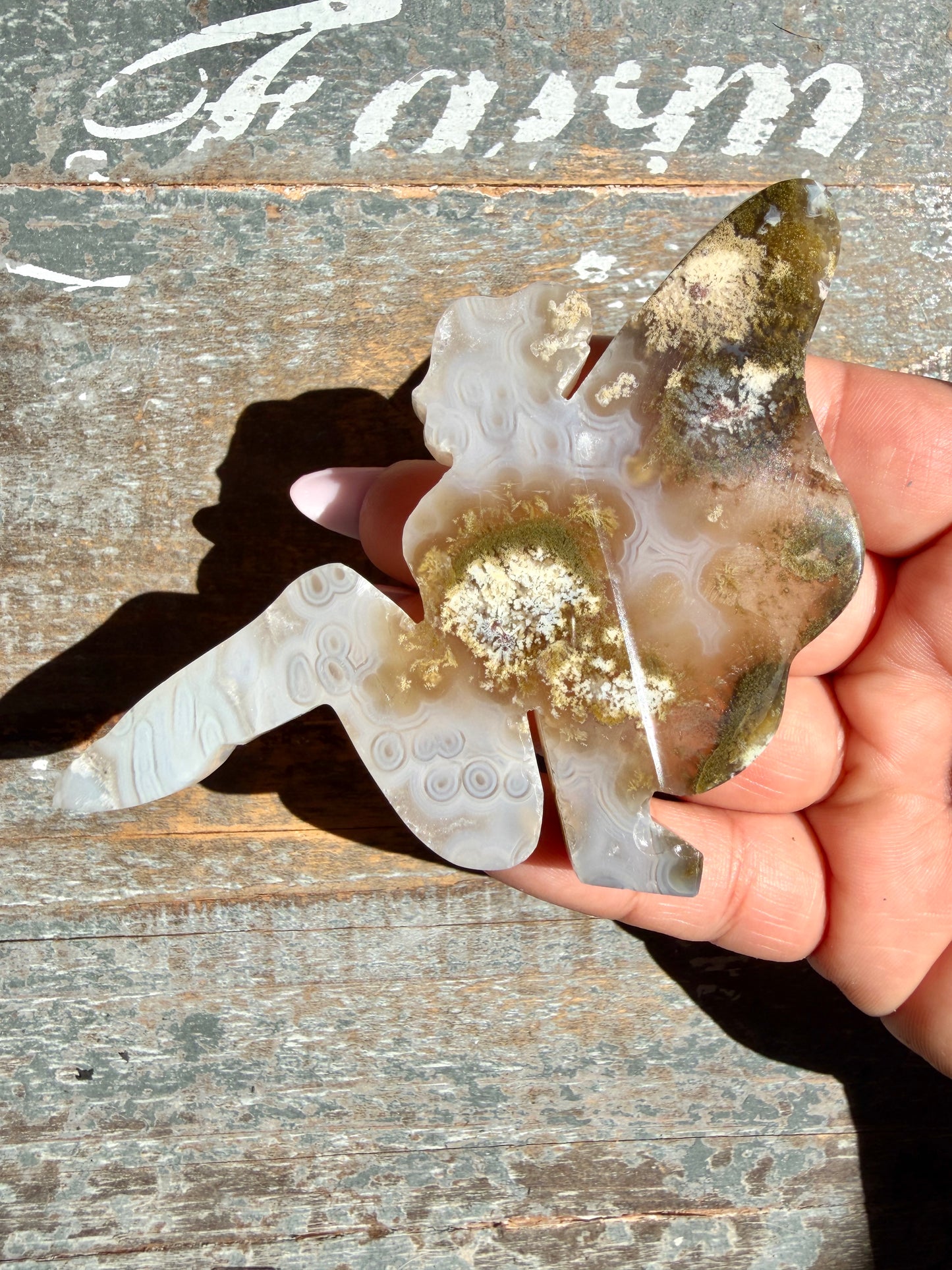 Gorgeous Indonesian Scenic Moss Agate FAIRY Carving | Opt 59
