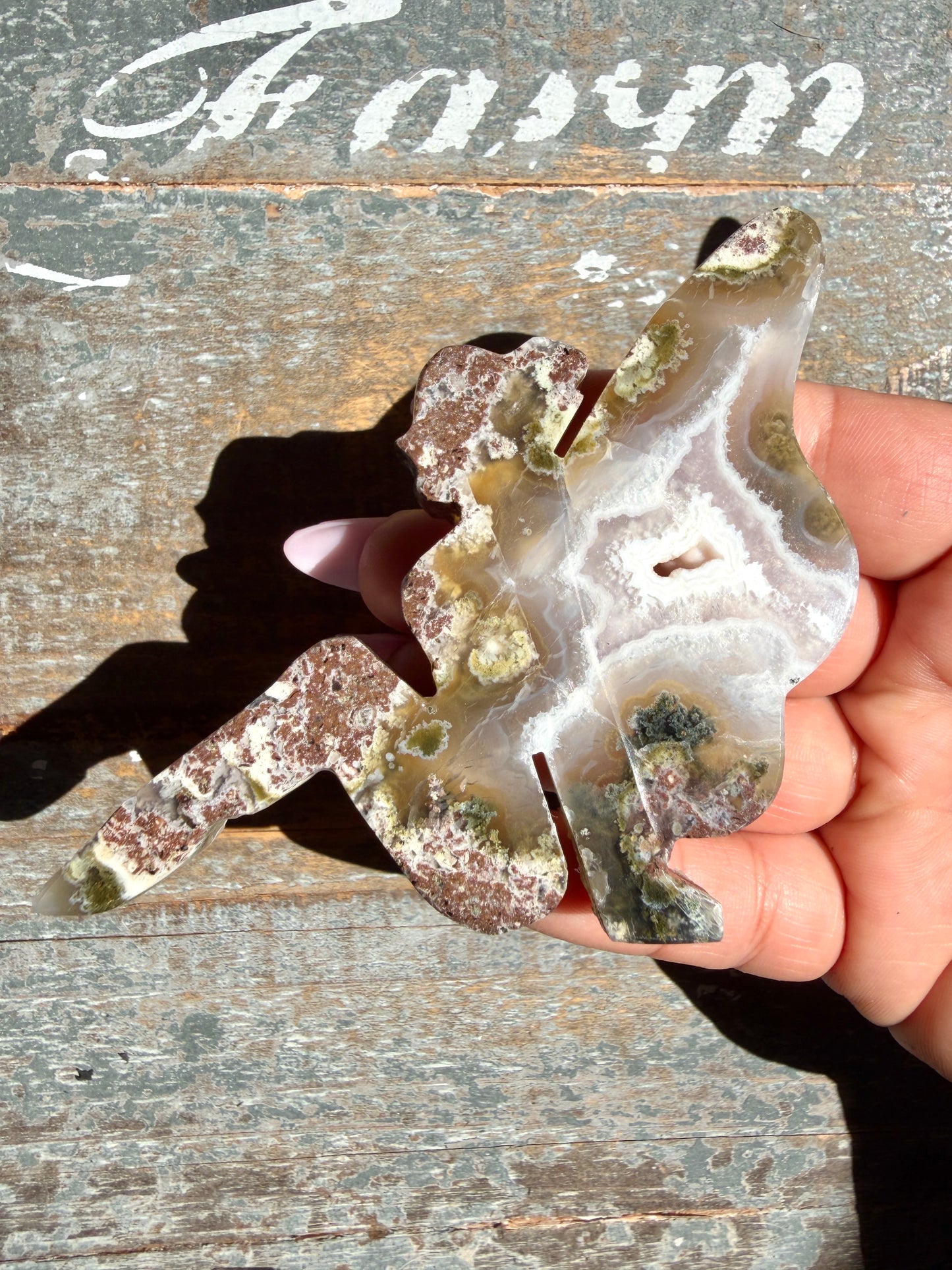Gorgeous Indonesian Scenic Moss Agate FAIRY Carving | Opt 58