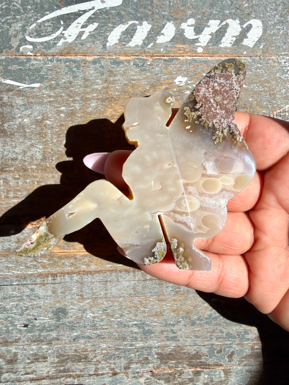 Gorgeous Indonesian Scenic Moss Agate FAIRY Carving | Opt 56