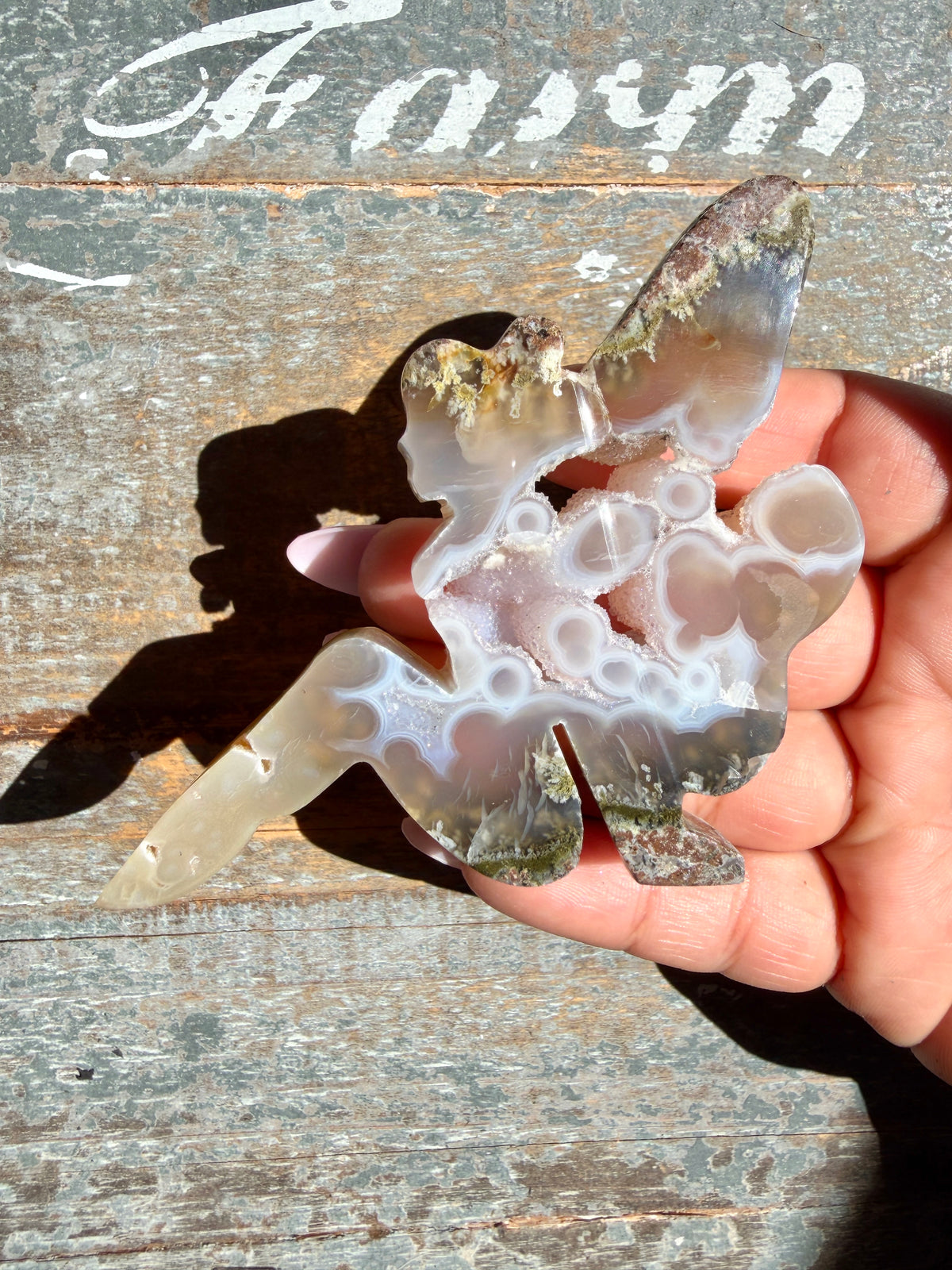 Gorgeous Indonesian Scenic Moss Agate FAIRY Carving | Opt 55