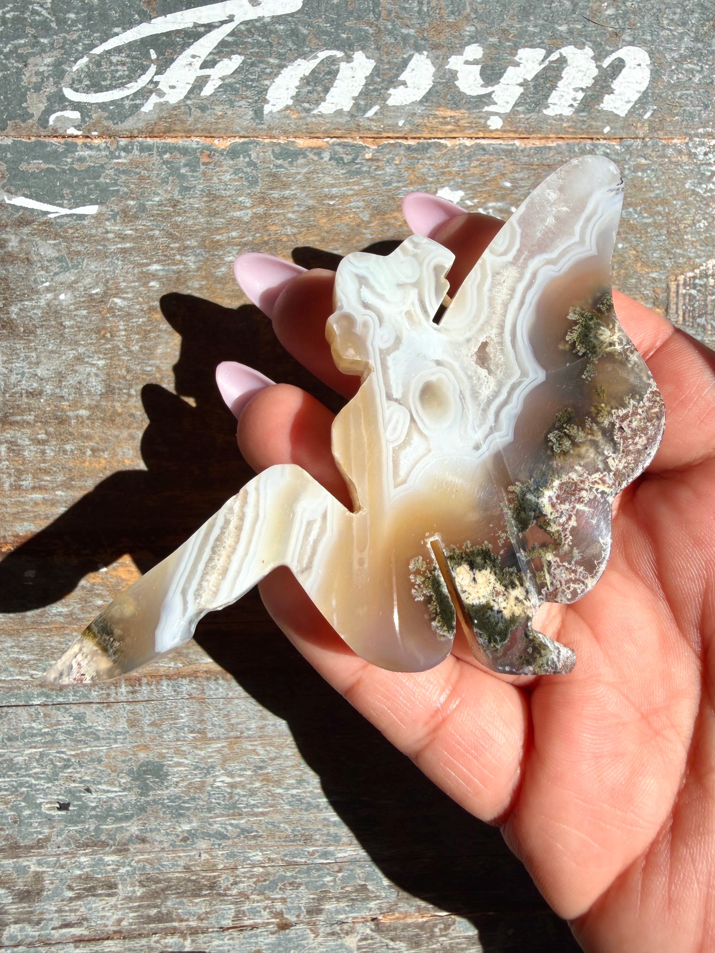 Gorgeous Indonesian Scenic Moss Agate FAIRY Carving | Opt 54