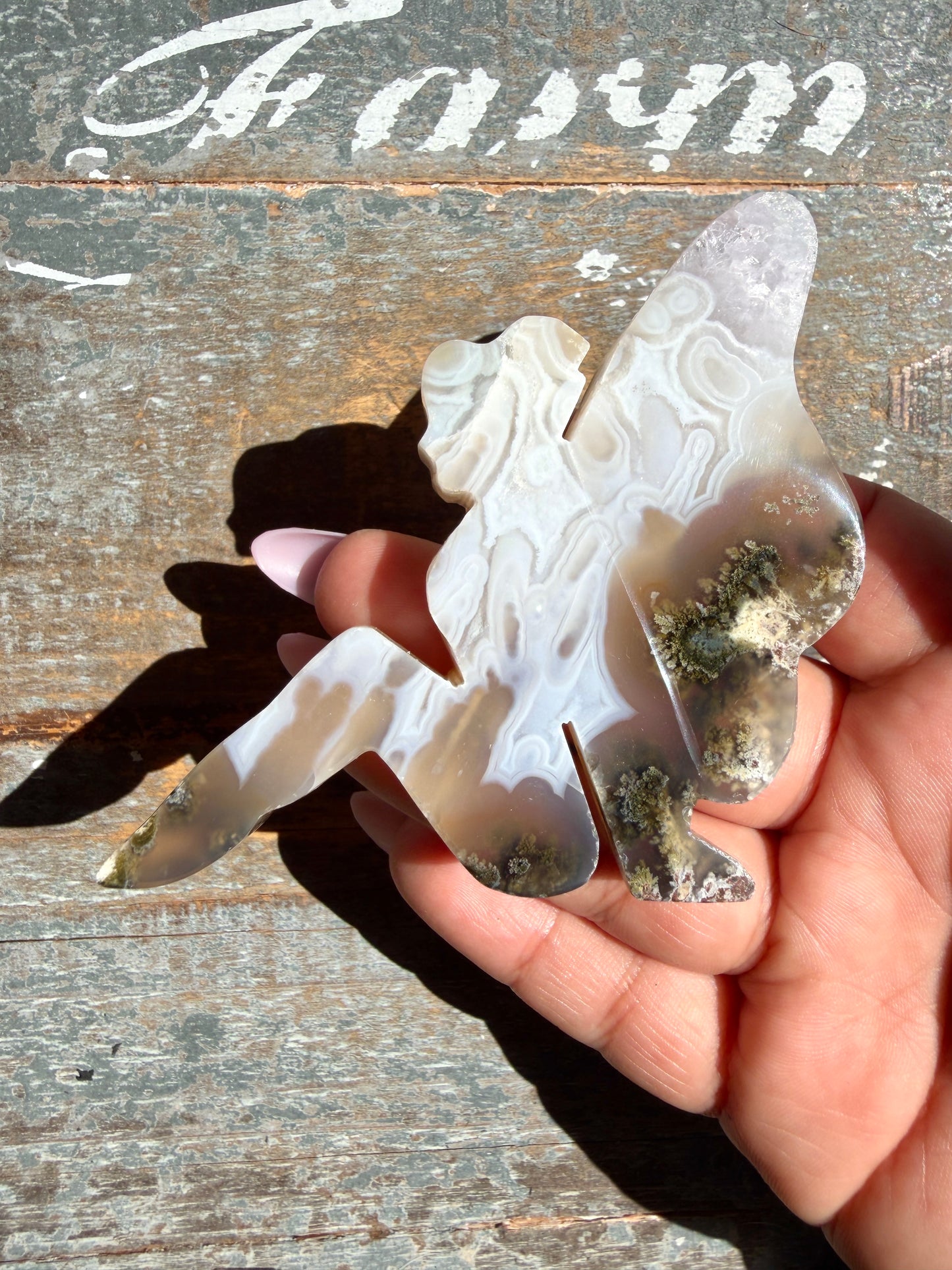 Gorgeous Indonesian Scenic Moss Agate FAIRY Carving | Opt 53