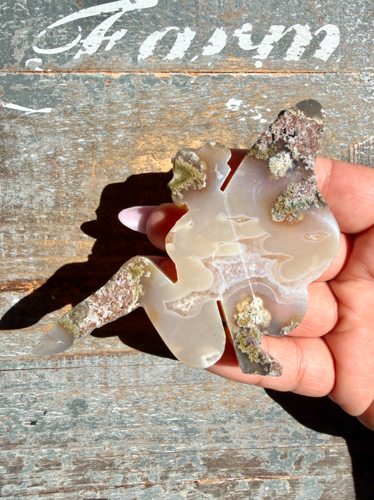 Gorgeous Indonesian Scenic Moss Agate FAIRY Carving | Opt 52