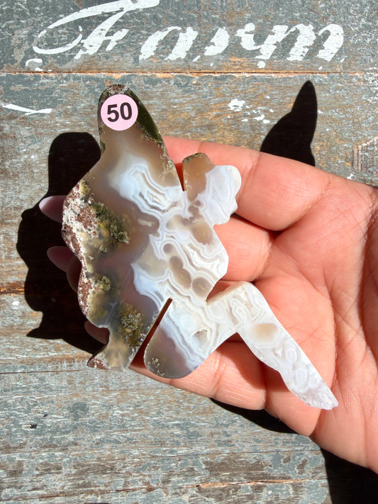 Gorgeous Indonesian Scenic Moss Agate FAIRY Carving | Opt 50