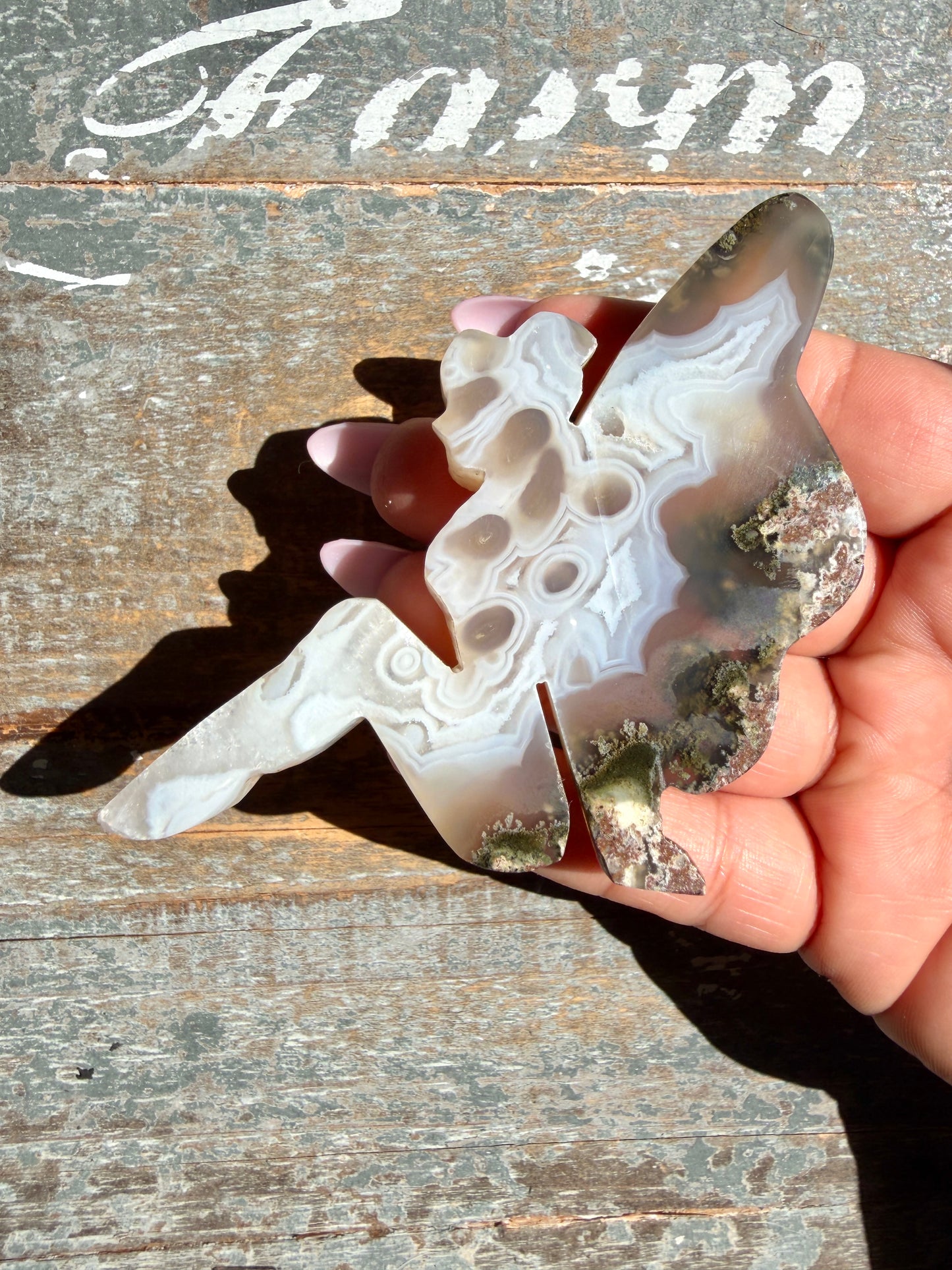 Gorgeous Indonesian Scenic Moss Agate FAIRY Carving | Opt 50