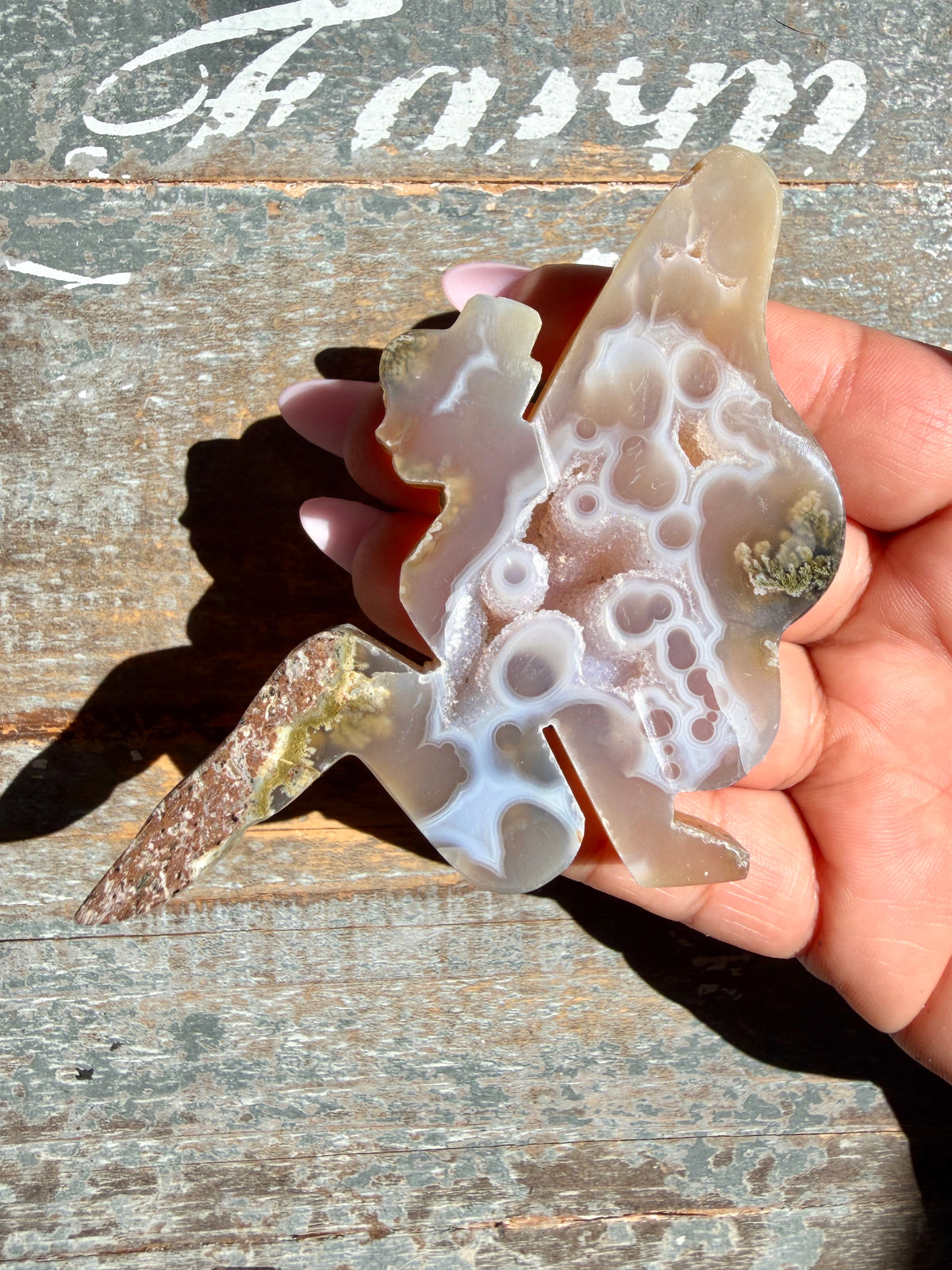 Gorgeous Indonesian Scenic Moss Agate FAIRY Carving | Opt 47