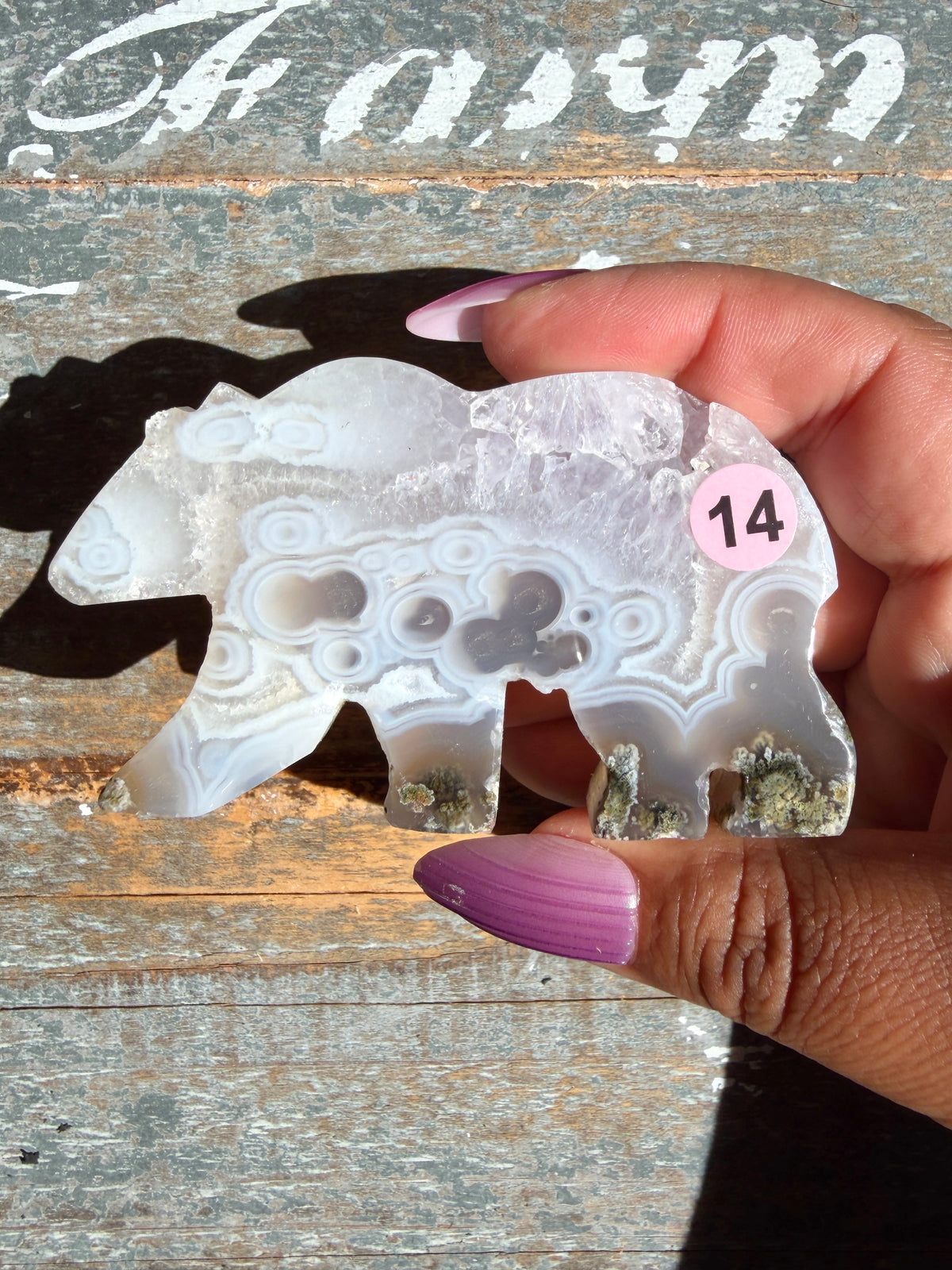 Gorgeous Indonesian Scenic Moss Agate BEAR Carving | Opt 14