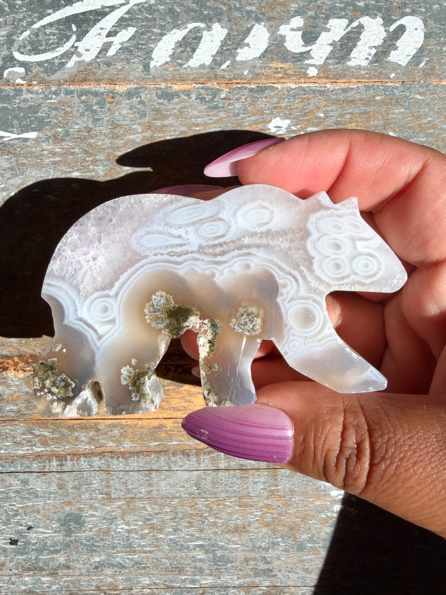 Gorgeous Indonesian Scenic Moss Agate BEAR Carving | Opt 14