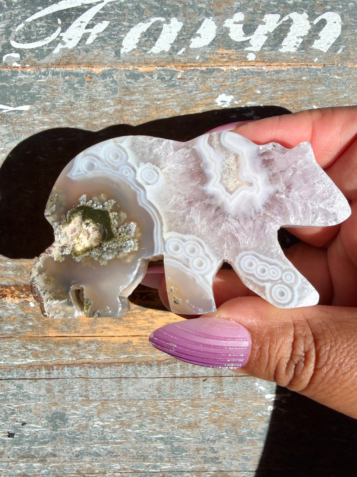 Gorgeous Indonesian Scenic Moss Agate BEAR Carving | Opt 13