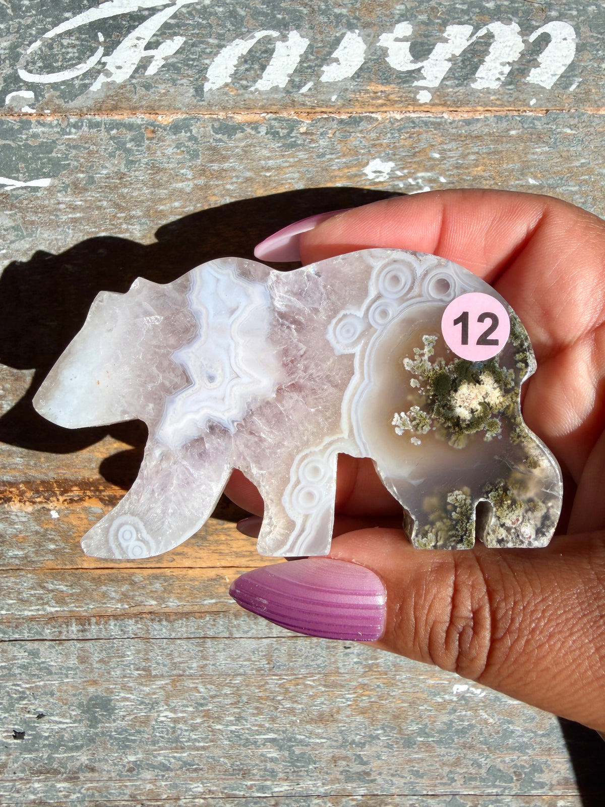 Gorgeous Indonesian Scenic Moss Agate BEAR Carving | Opt 12