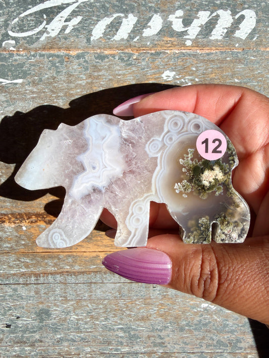 Gorgeous Indonesian Scenic Moss Agate BEAR Carving | Opt 12