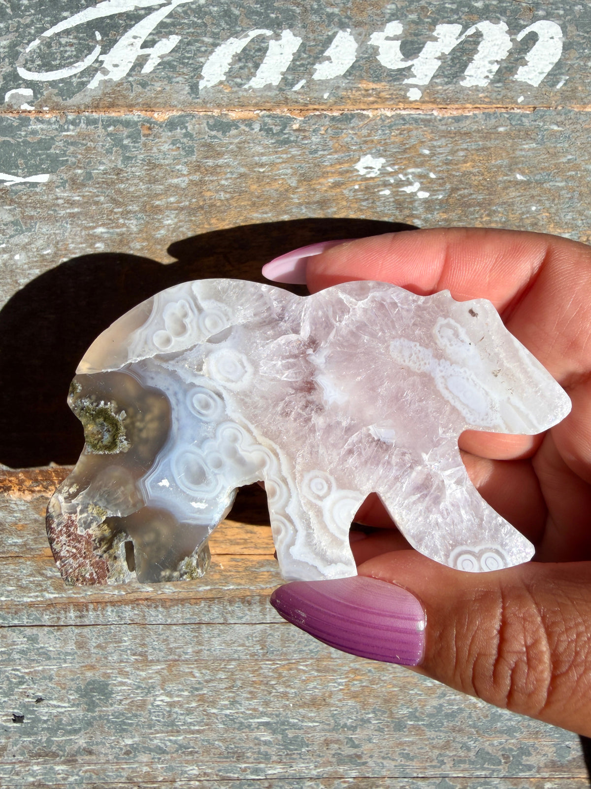 Gorgeous Indonesian Scenic Moss Agate BEAR Carving | Opt 12
