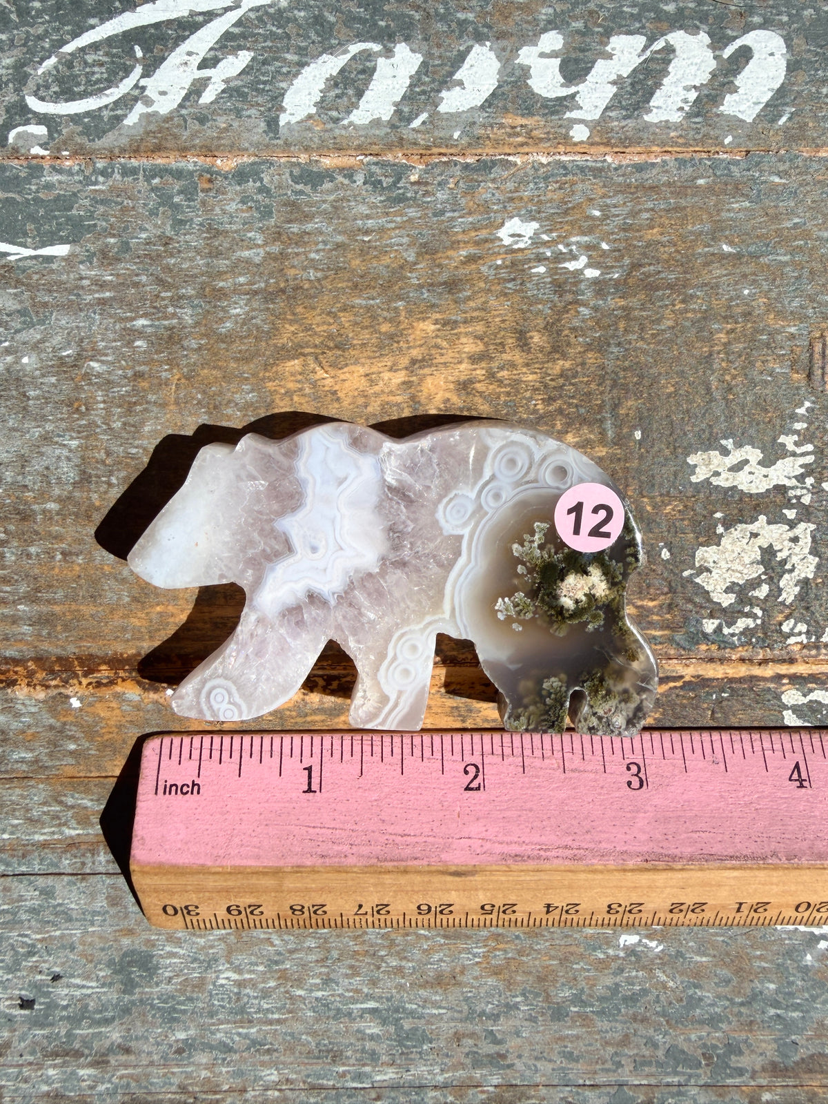 Gorgeous Indonesian Scenic Moss Agate BEAR Carving | Opt 12