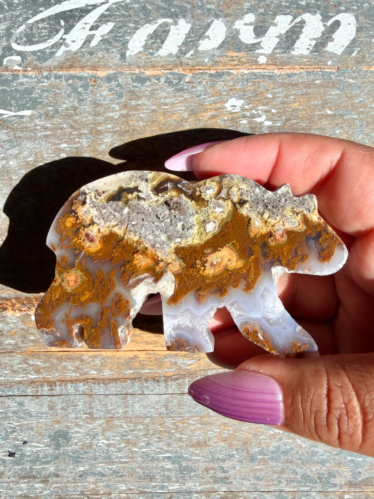 Gorgeous Indonesian Scenic Moss Agate BEAR Carving | Opt 11