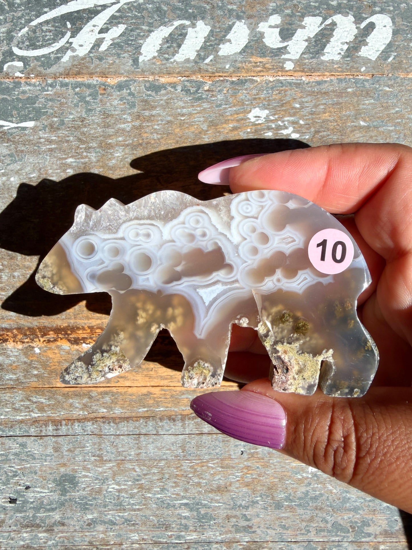 Gorgeous Indonesian Scenic Moss Agate BEAR Carving | Opt 10