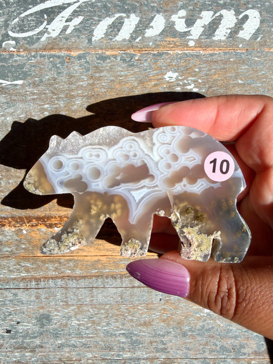 Gorgeous Indonesian Scenic Moss Agate BEAR Carving | Opt 10