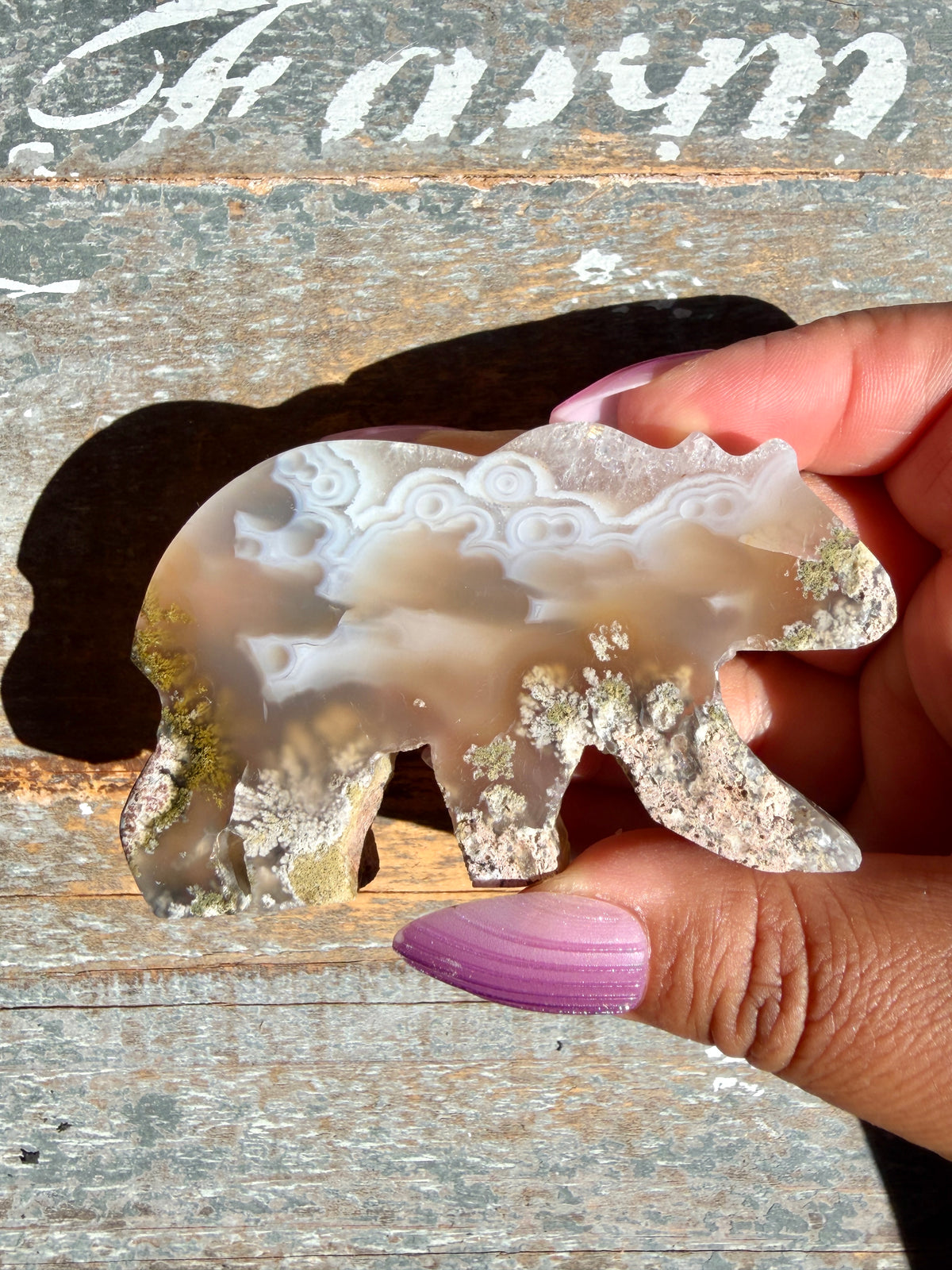 Gorgeous Indonesian Scenic Moss Agate BEAR Carving | Opt 10
