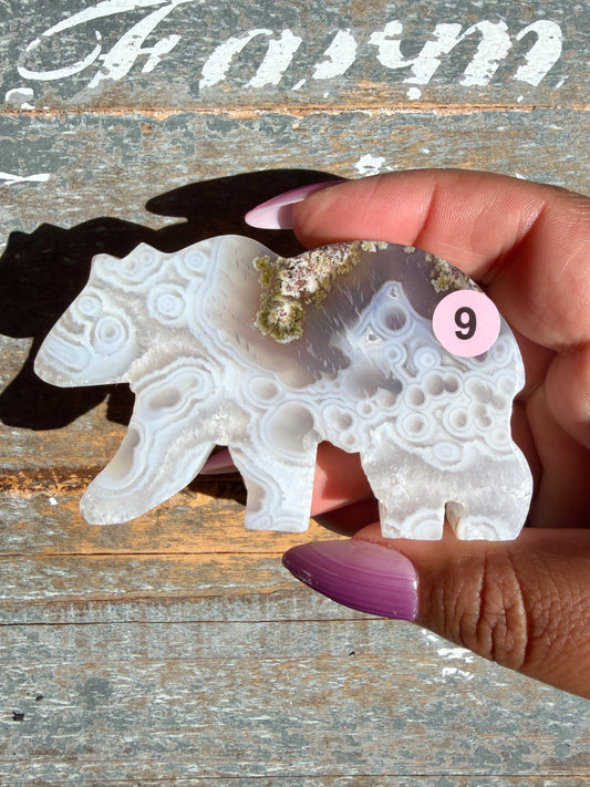 Gorgeous Indonesian Scenic Moss Agate BEAR Carving | Opt 9