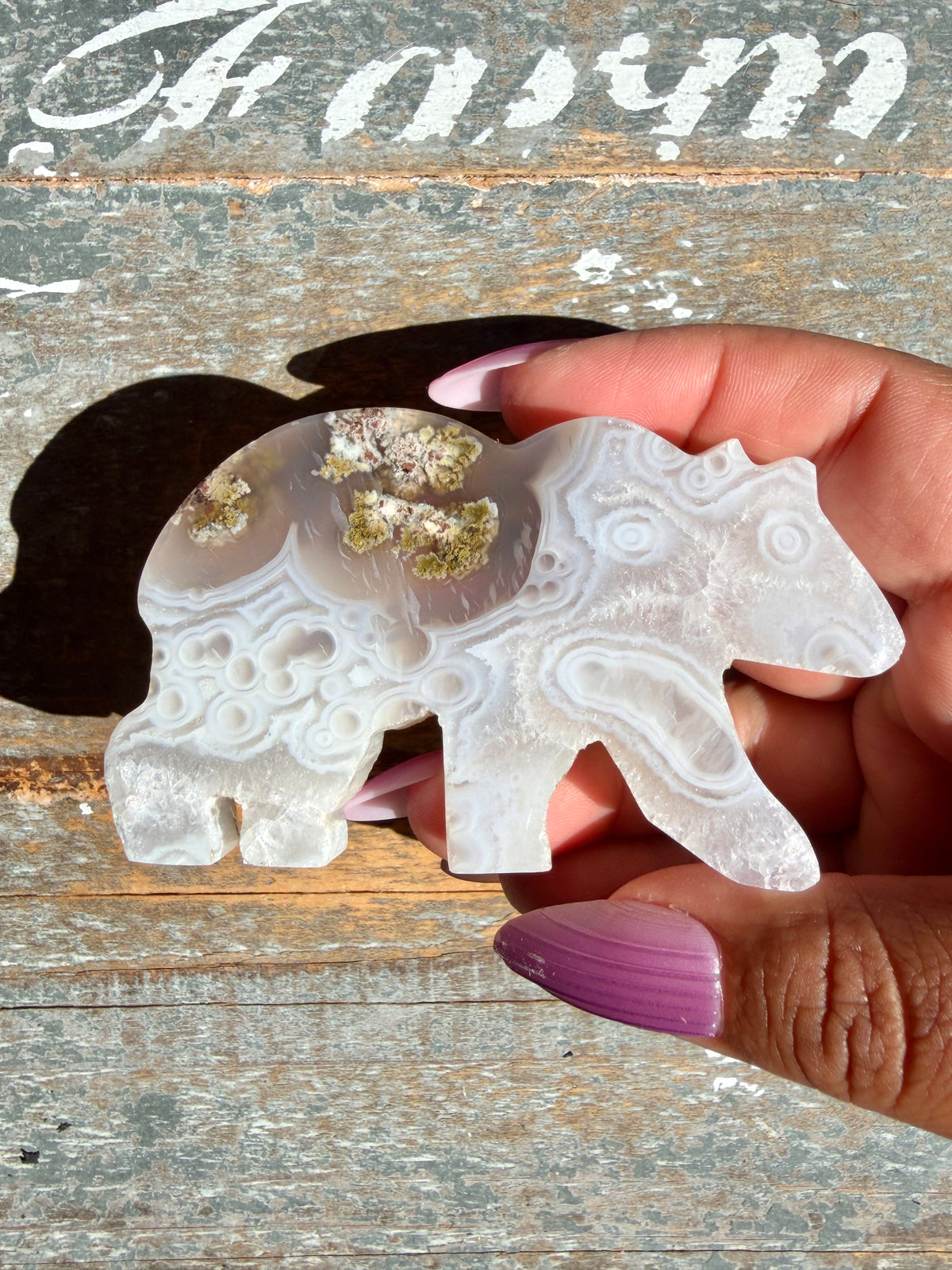 Gorgeous Indonesian Scenic Moss Agate BEAR Carving | Opt 9