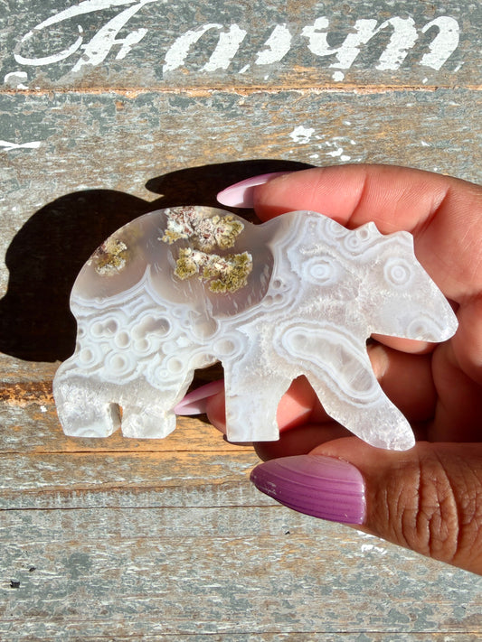 Gorgeous Indonesian Scenic Moss Agate BEAR Carving | Opt 9