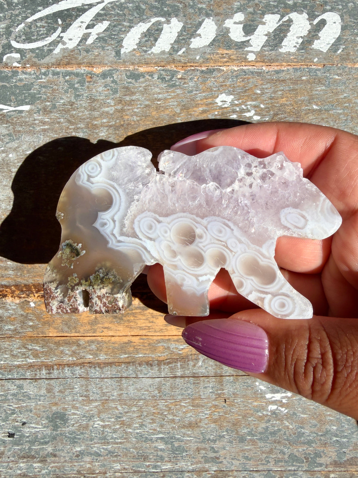 Gorgeous Indonesian Scenic Moss Agate BEAR Carving | Opt 8