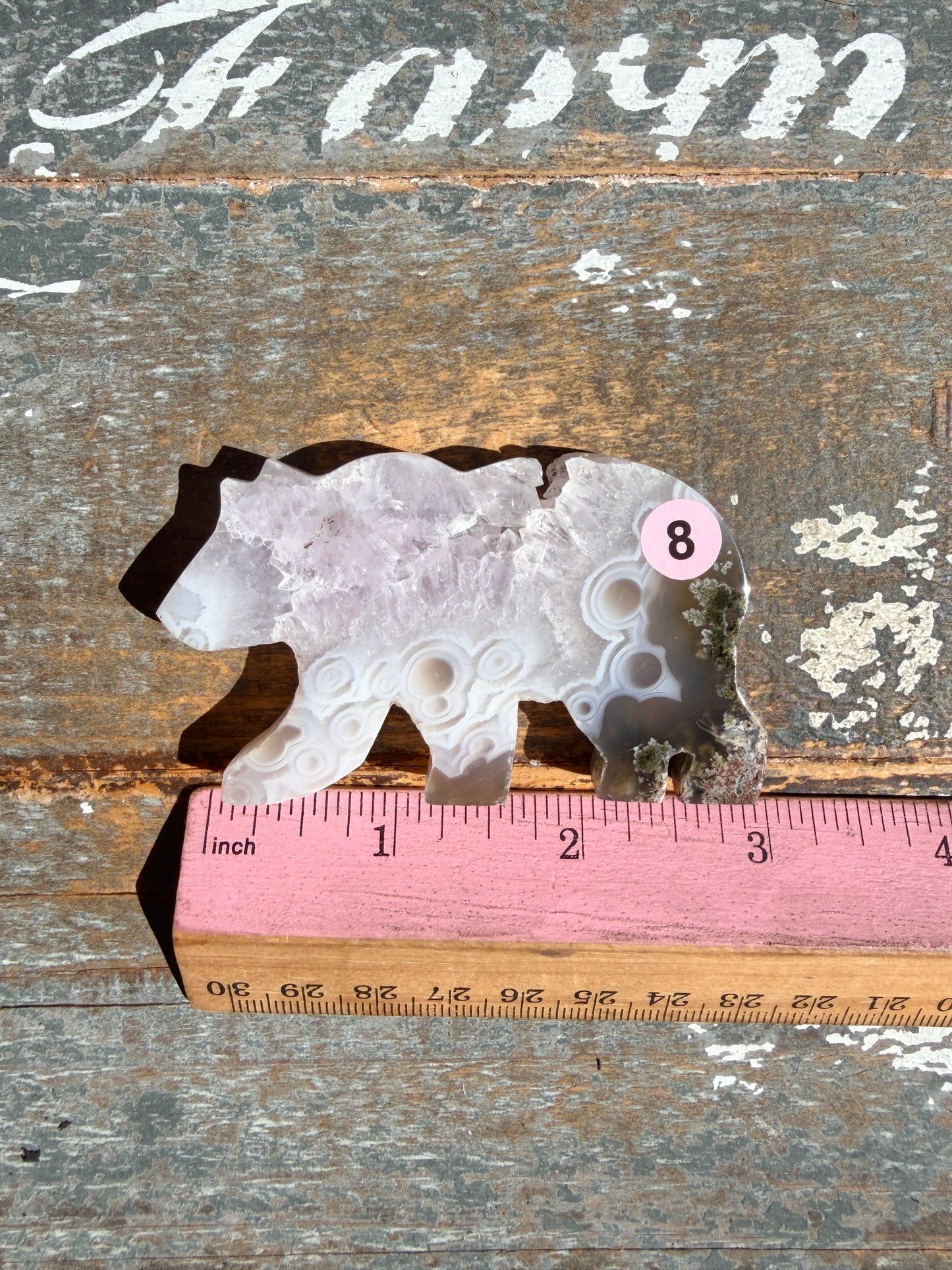 Gorgeous Indonesian Scenic Moss Agate BEAR Carving | Opt 8