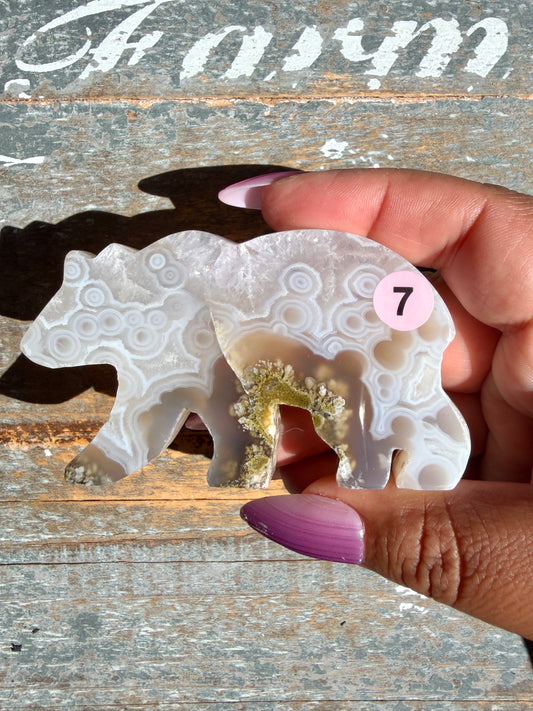 Gorgeous Indonesian Scenic Moss Agate BEAR Carving | Opt 7