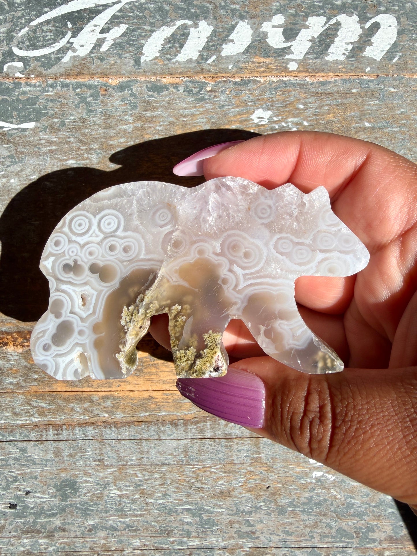 Gorgeous Indonesian Scenic Moss Agate BEAR Carving | Opt 7