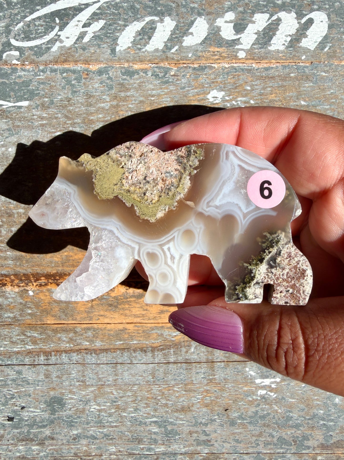 Gorgeous Indonesian Scenic Moss Agate BEAR Carving | Opt 6